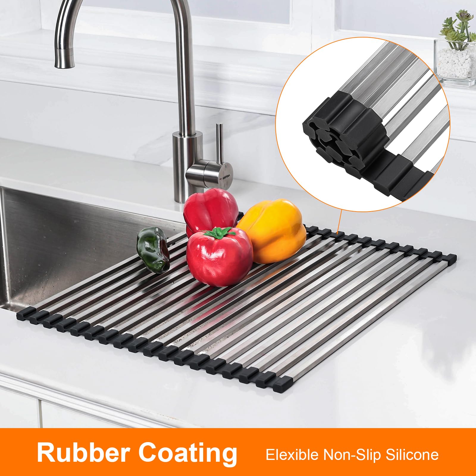 Ibergrif M34400 Roll Up Dish Drying Rack | 304 Stainless Steel & Silicone | 43x35cm 3