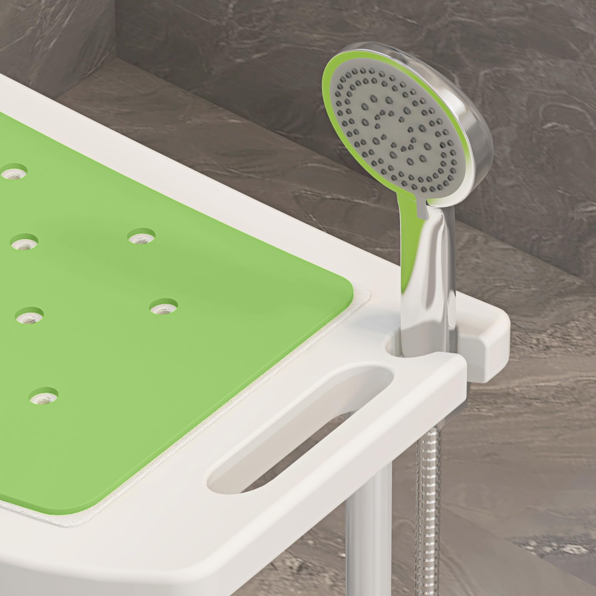HOMCOM Shower Chair - Adjustable Height (39-52cm) | Aluminium Frame | Max Load 135kg | Green 9