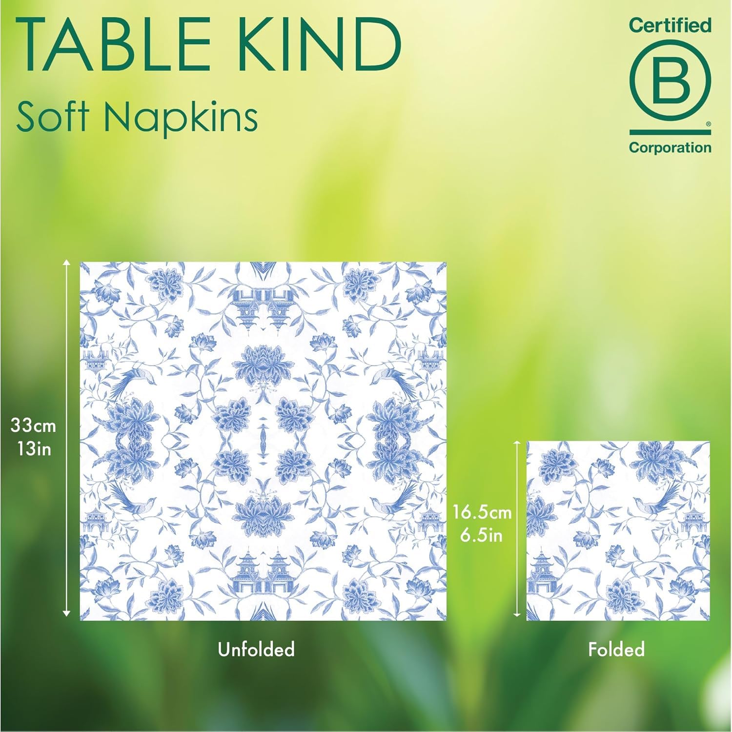 Talking Tables Table Kind 100 x Soft Blue Paper Napkins | 2ply 33cm | Chinoiserie Floral Serviettes 5