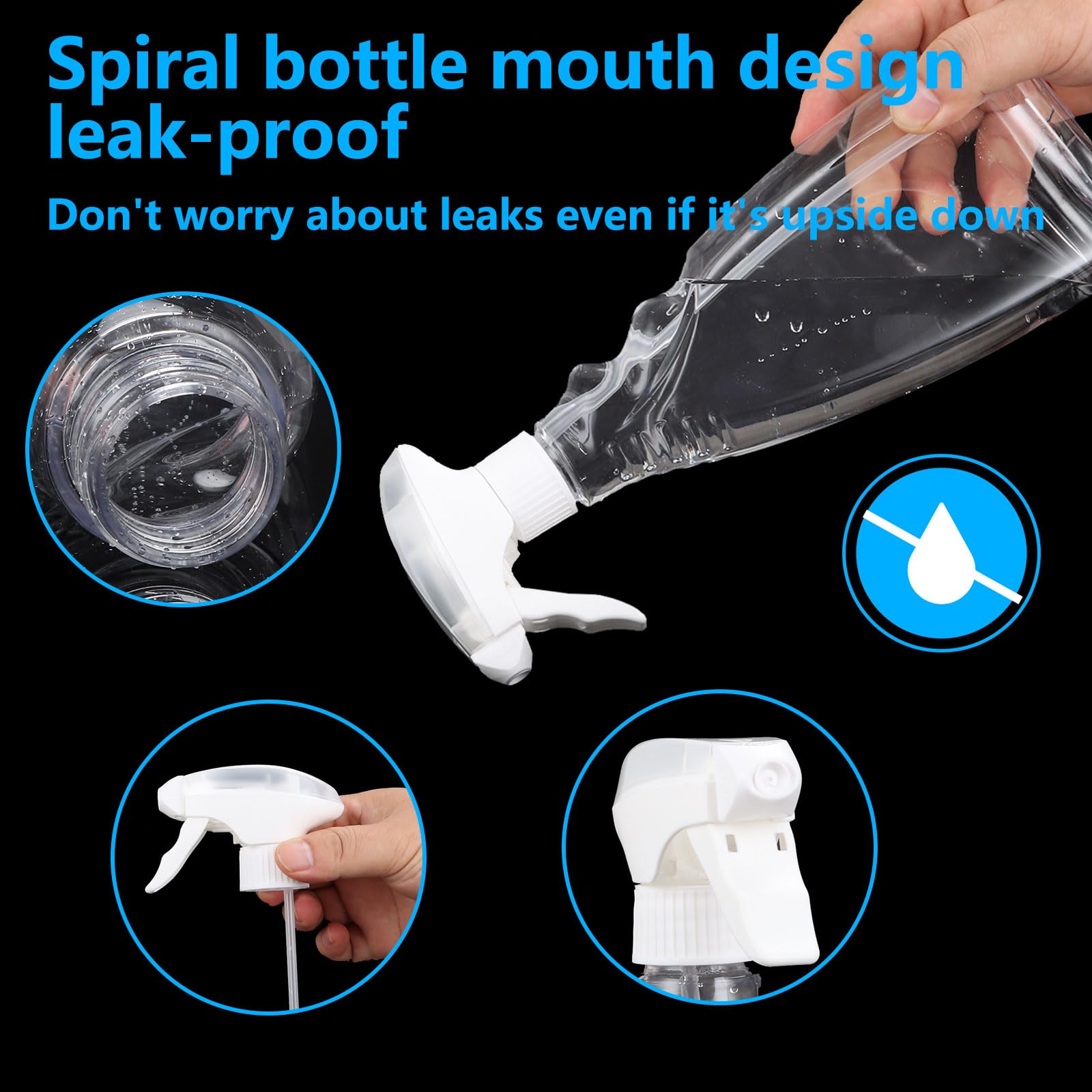 ASelected 2 Pack 500ml Transparent PET Fine Mist Plastic Spray Bottles for Cleaning and Gardening 3