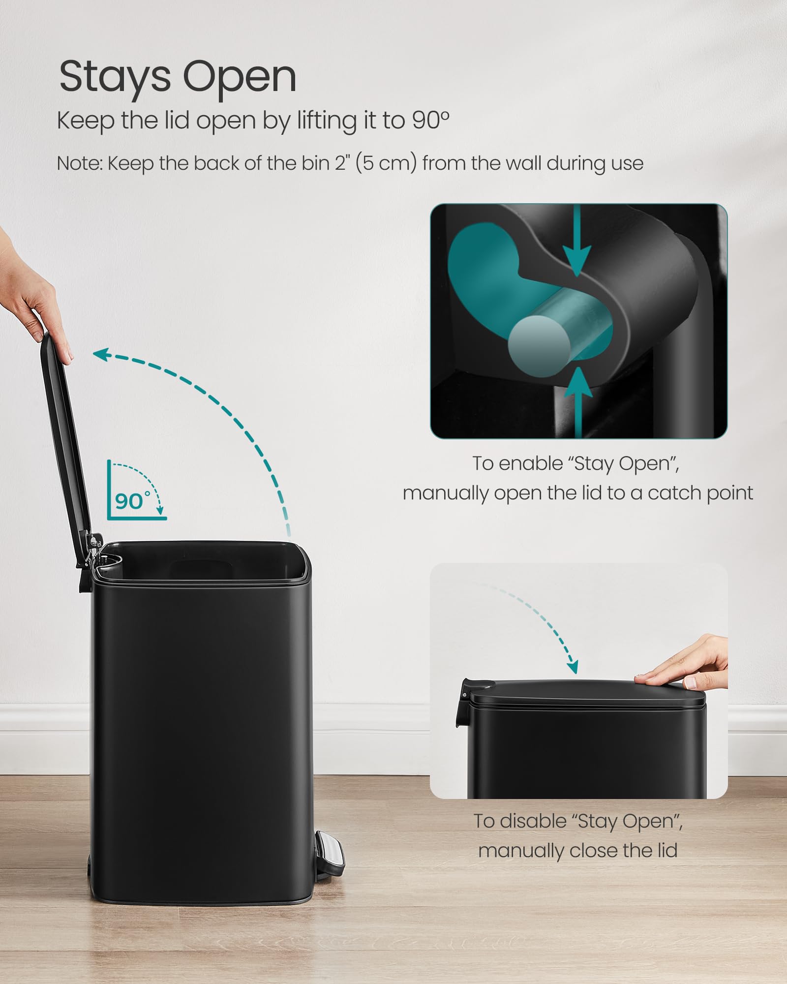 SONGMICS Steel Pedal Bin - 5.2 Gallon (20L) Capacity | Soft Close Lid | Ink Black 7