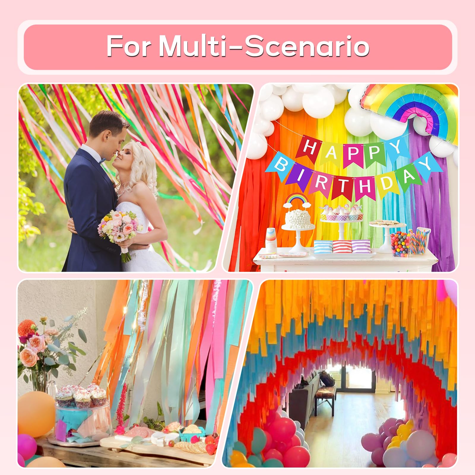 MOXYOY Crepe Paper - 10 Rolls Hanging Rainbow Streamers | 3.5cm x 10m Each | Vibrant & Durable 7