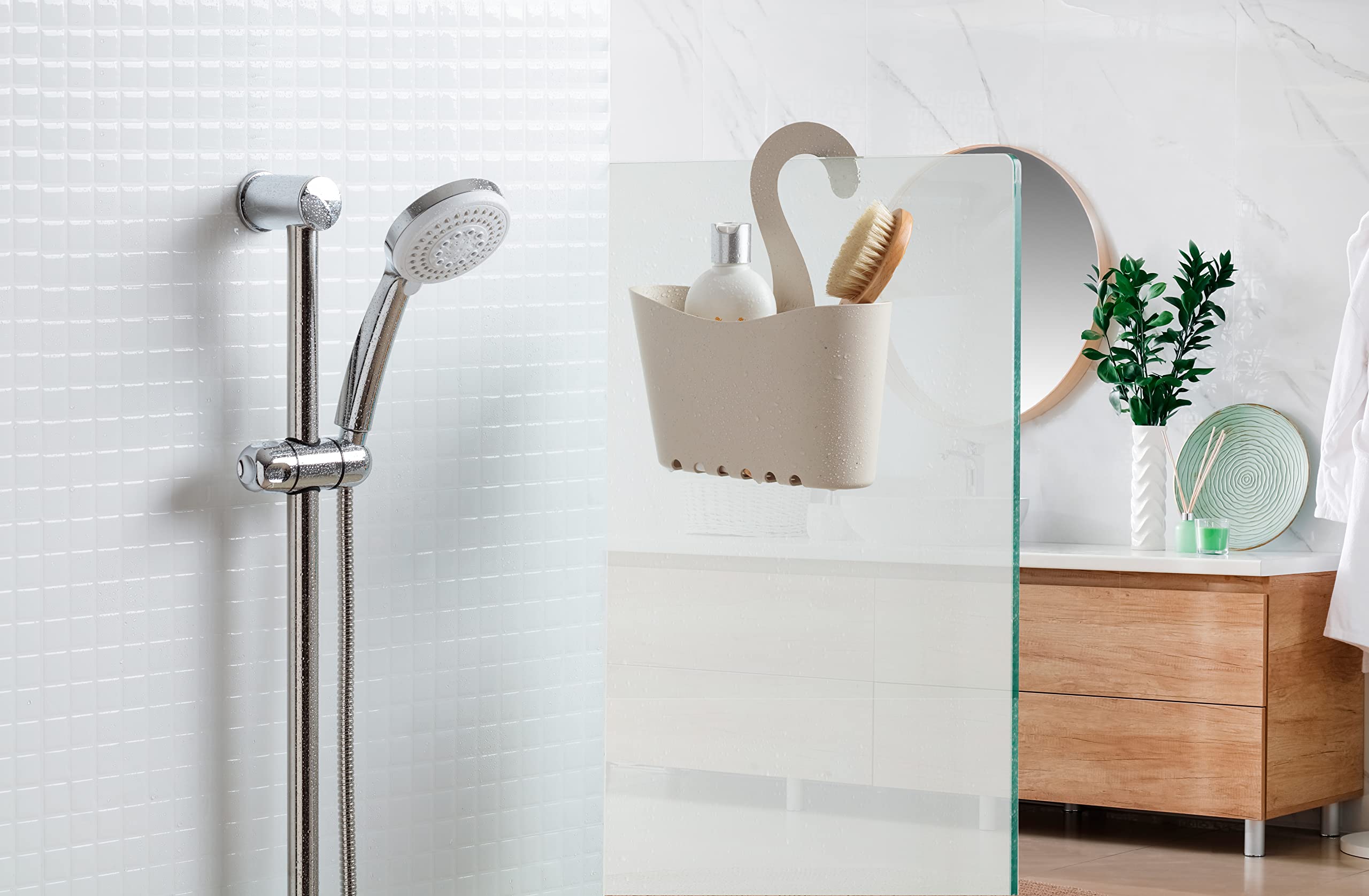 TATAY Multifunctional Shower Caddy - No-Drill Hanging Basket | Stackable | Beige Polypropylene 7