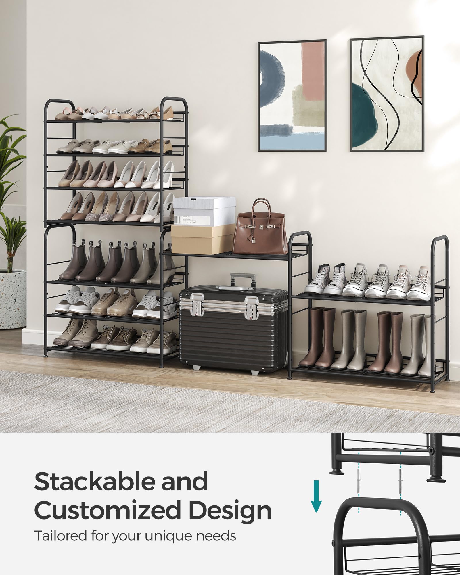 SONGMICS 4 Tier Stackable Shoe Rack - Metal Frame, Holds Up to 16 Pairs | Black 7