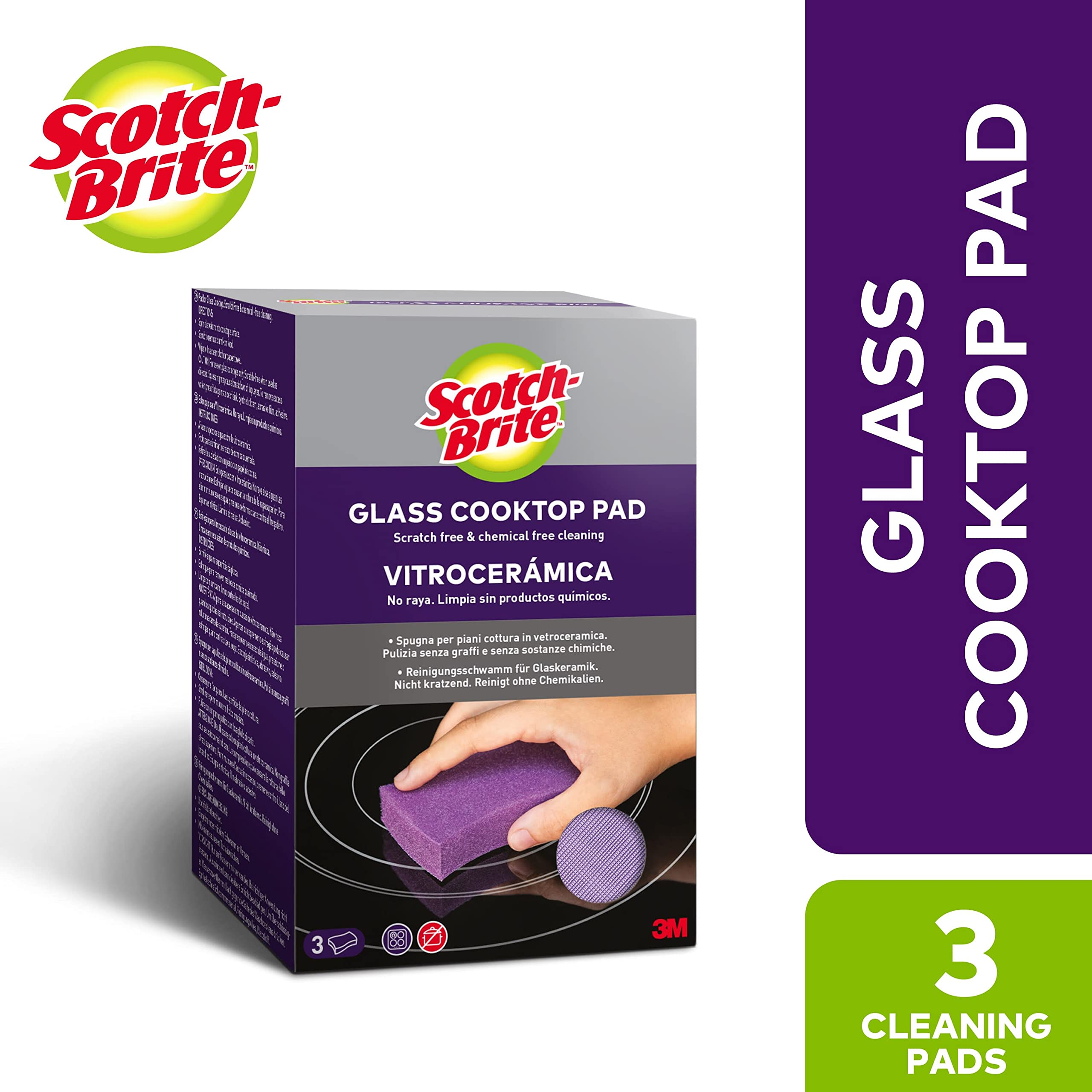 Scotch-Brite Glass Cooktop Pads - Chemical-Free Cleaning for Burnt-On Messes | 3 Pieces 2