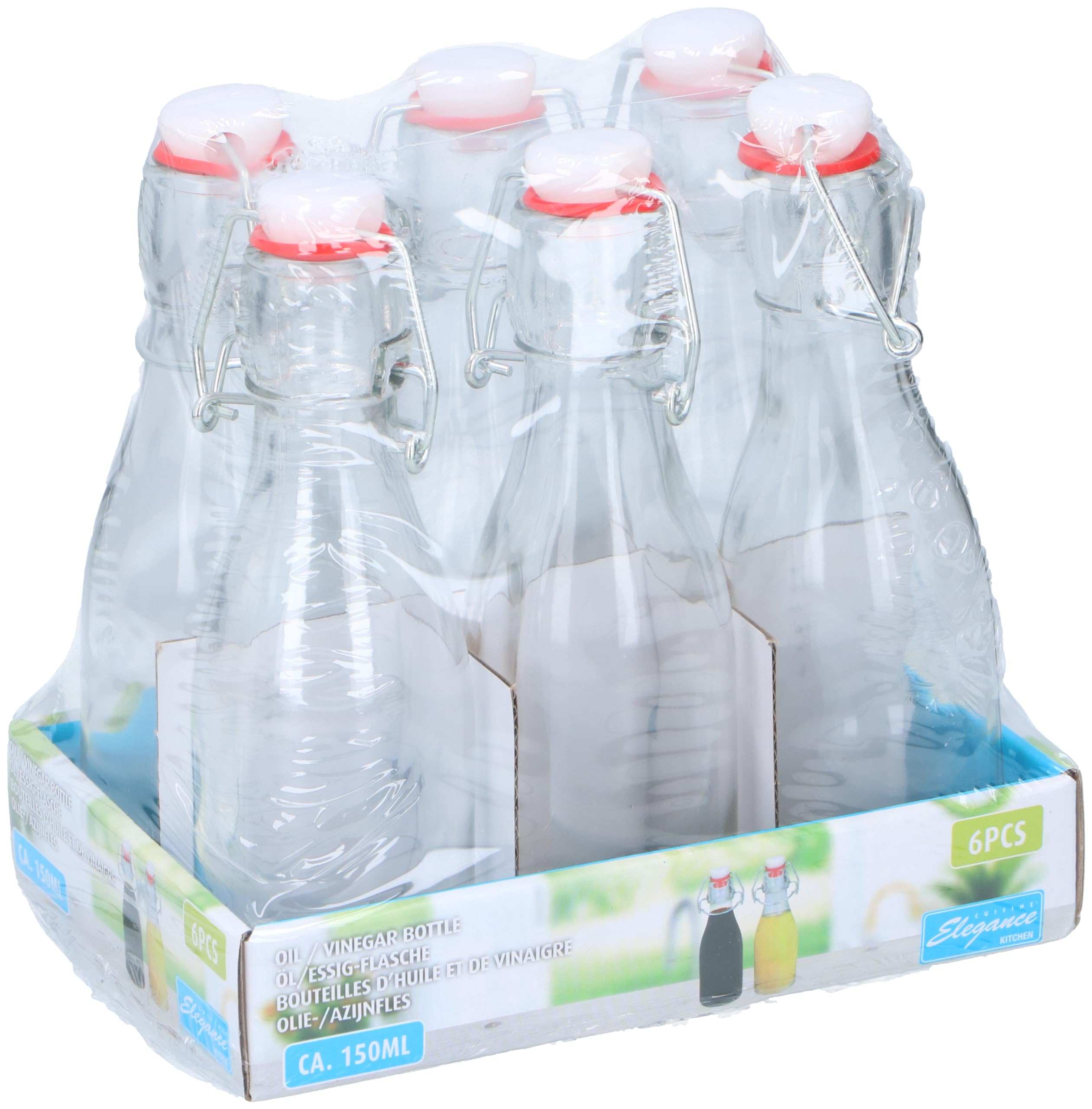 Cuisine Elegance Mini Clip Top Glass Bottles - 150ml Set of 6 | Airtight Seal | Narrow Neck Pouring 2