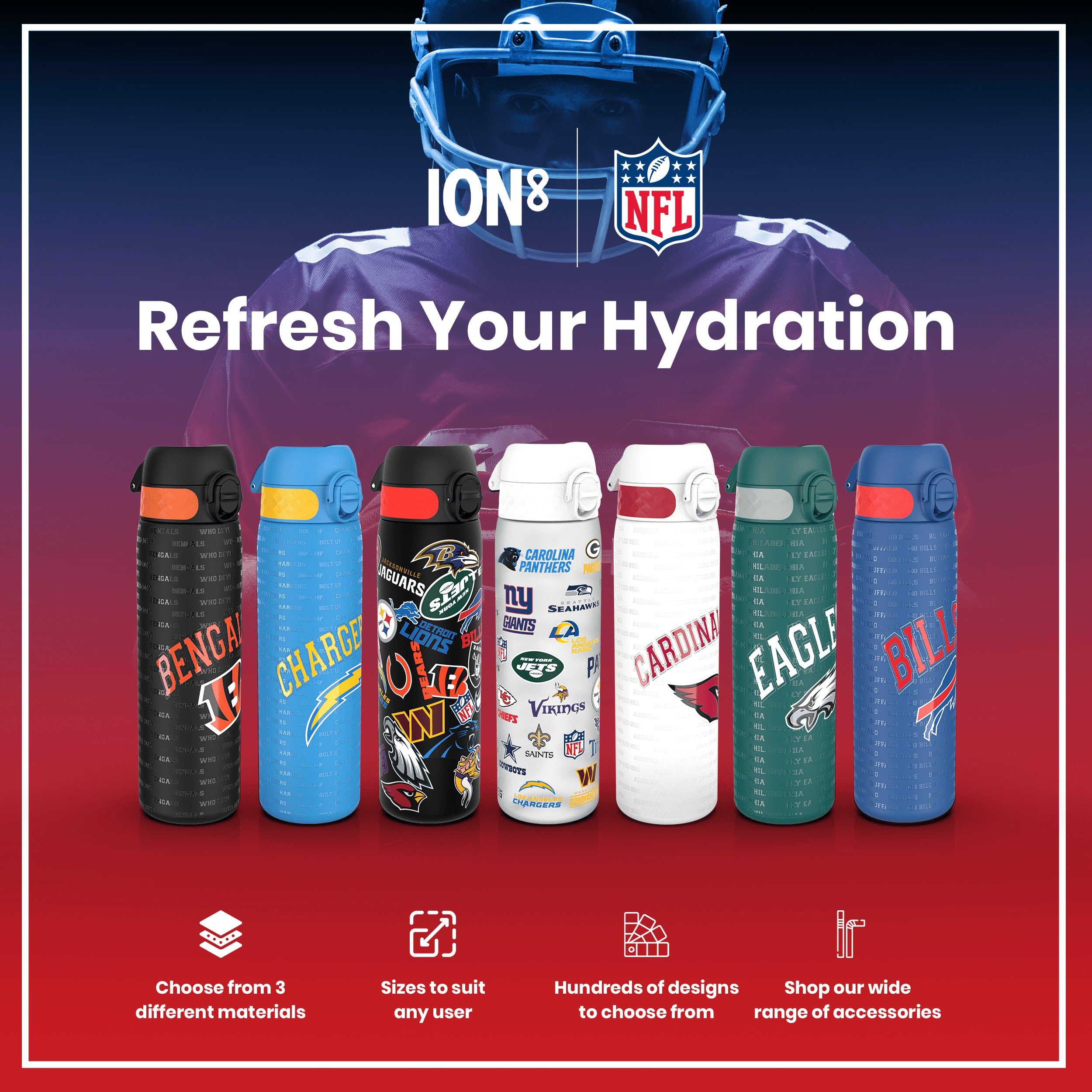 Ion8 NFL Seahawks Lightweight Steel Water Bottle - 600 ml | Leak Proof | Dishwasher Safe 8