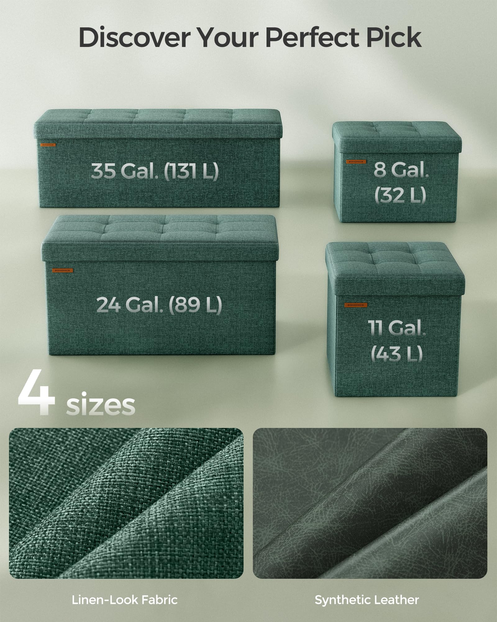 SONGMICS MAZIE Storage Ottoman Bench - 76 cm Wide | Retro Green | 300 kg Load Capacity 6