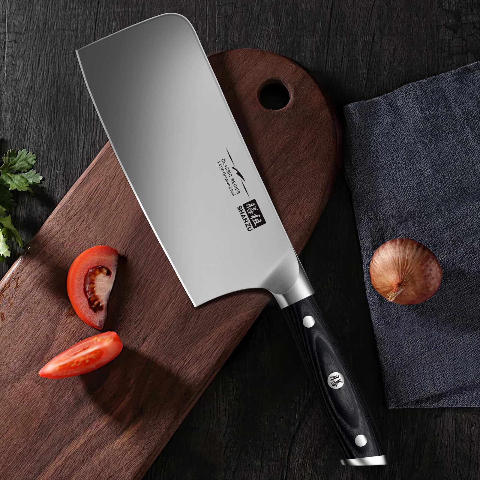 SHAN ZU Santoku Knife - 7 Inch High-Carbon German Stainless Steel Blade | Pakkawood Handle 7
