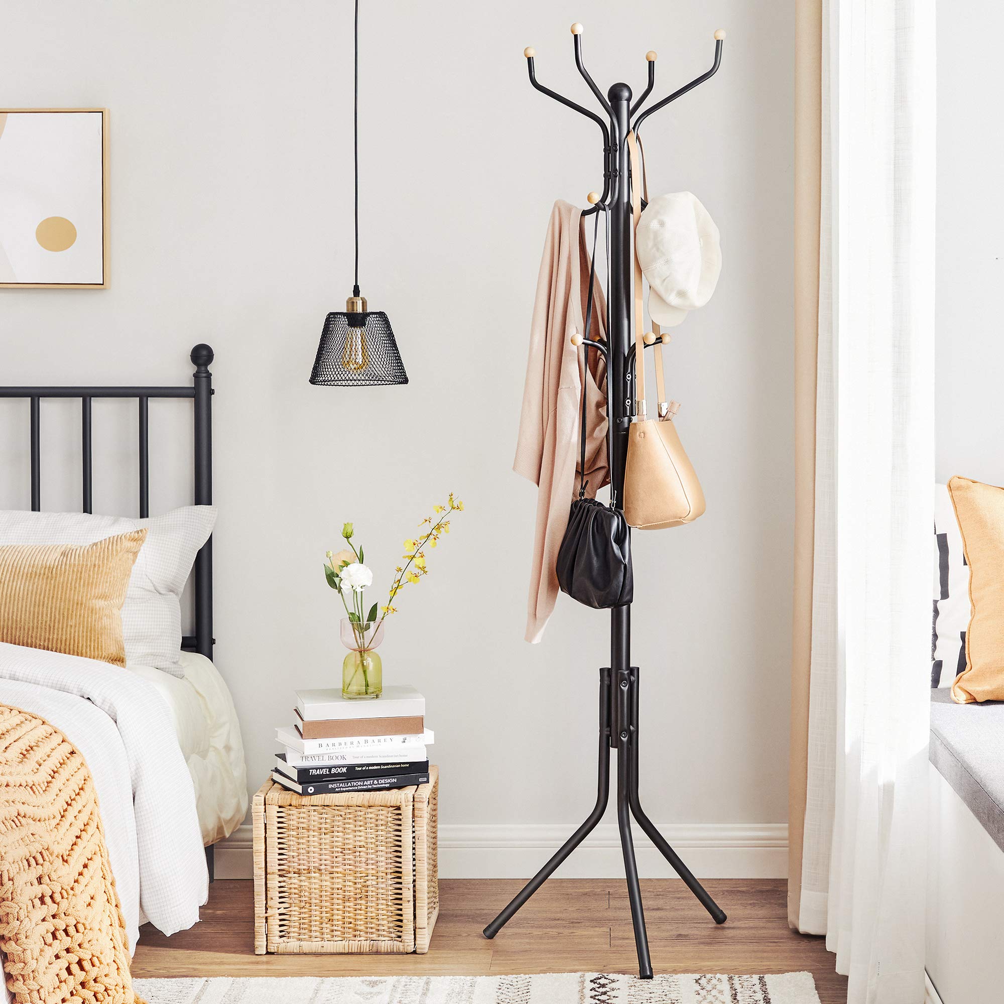 SONGMICS Metal Coat Rack Stand - Modern Tripod Style | 12 Hooks | Black Finish | 182cm Height 3