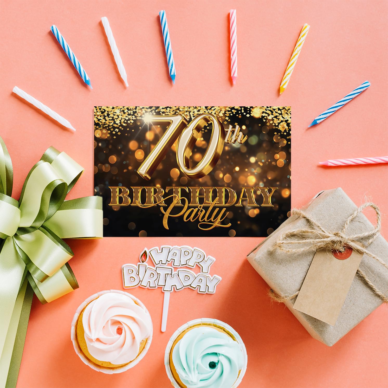 Stuff4 70th Birthday Party Invitations - Gold Confetti Design | 36 Pack with Envelopes 2