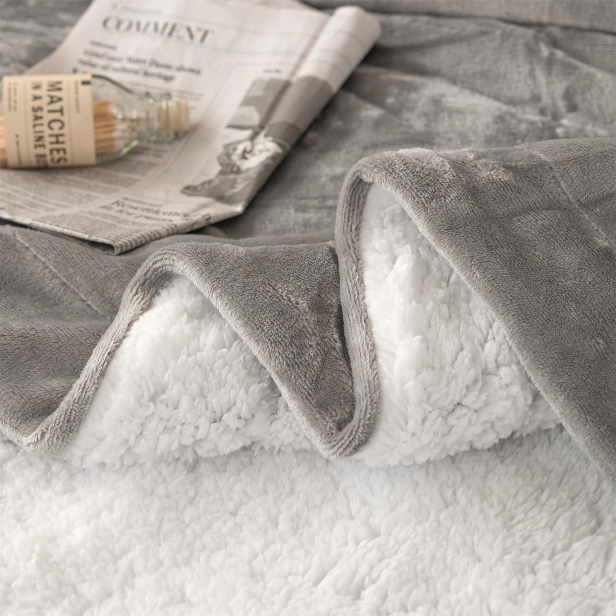Good Nite Sherpa Flannel Throw Blanket - Double-Sided Warmth | 130x150cm | Grey 3