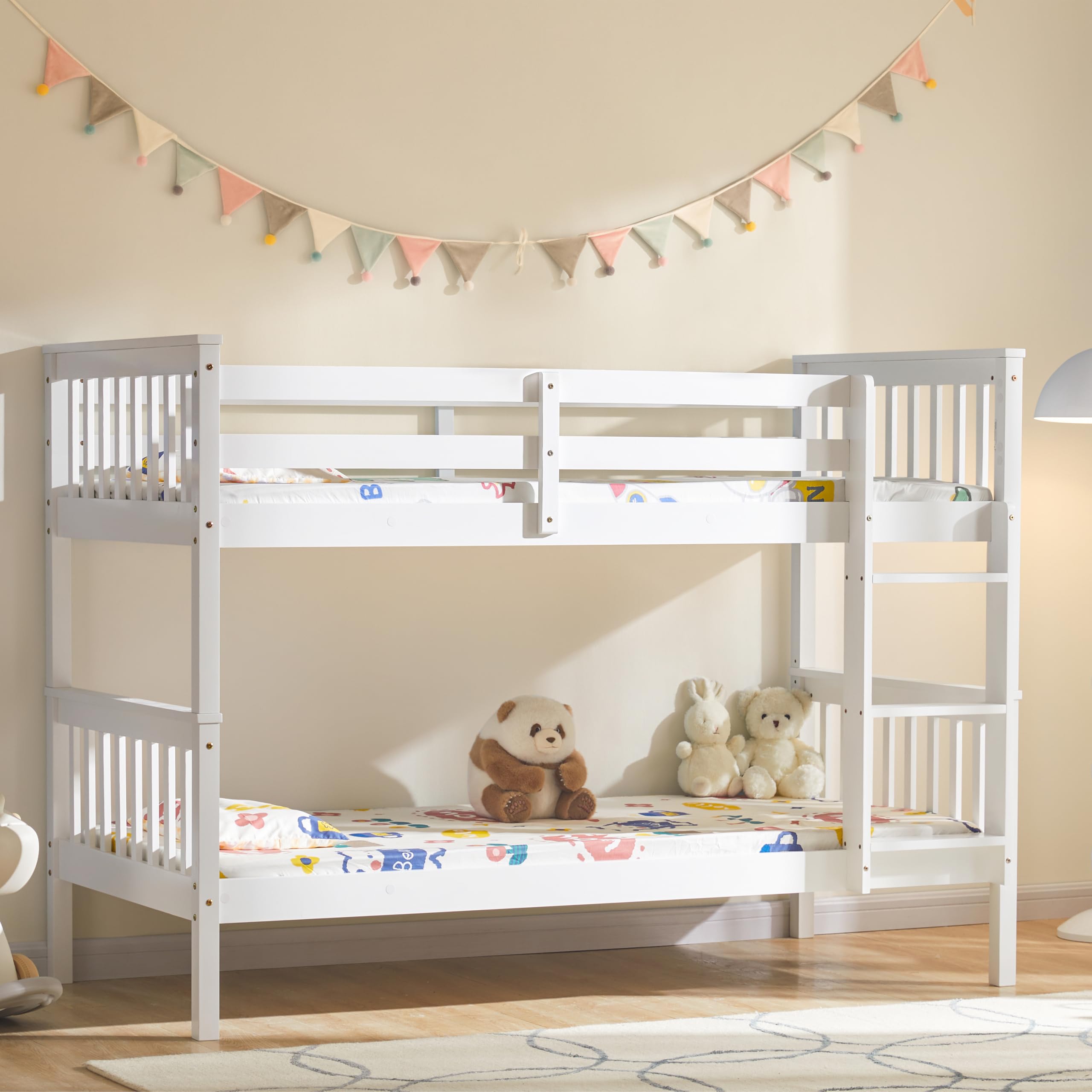 Vida Designs Milan Bunk Bed - Detachable Twin Sleeper, Solid Pine Wood, White Finish 1