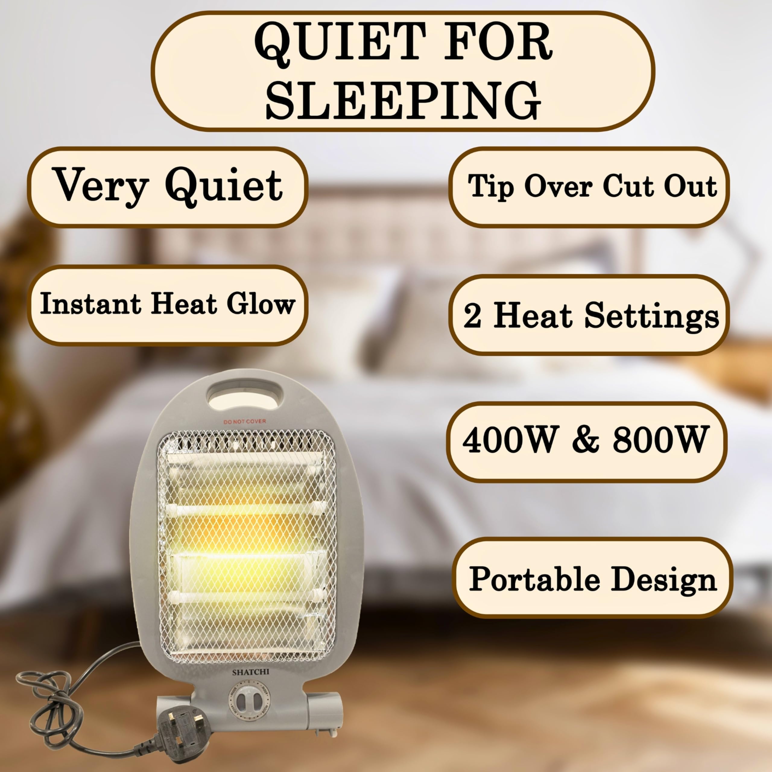 SHATCHI 800W Halogen Heater - Portable Quartz with 2 Heat Settings (400W/800W) | White Quartz 5