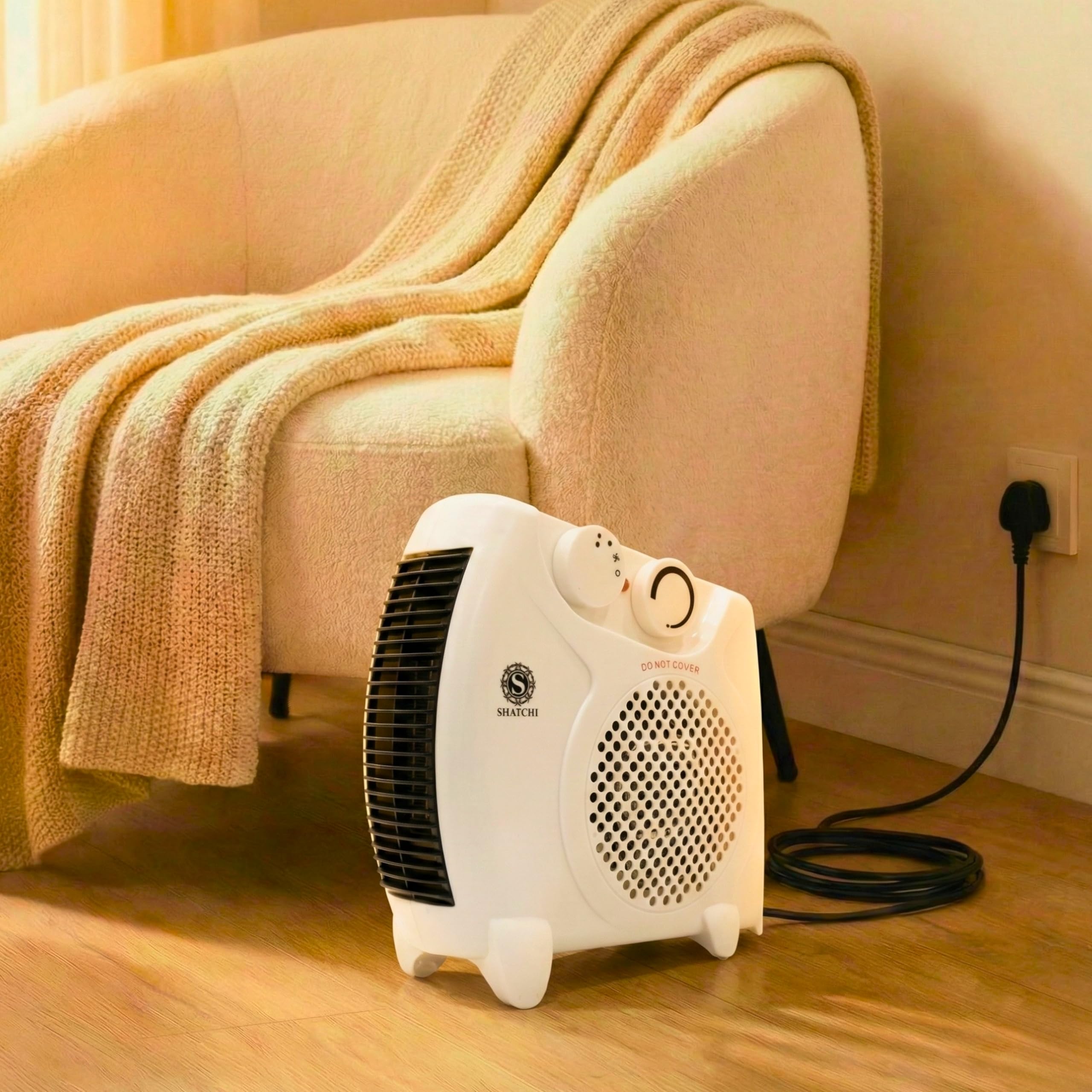 SHATCHI 2000W Upright & Flat Fan Heater | 2 Heat Settings | Adjustable Thermostat | Portable 4
