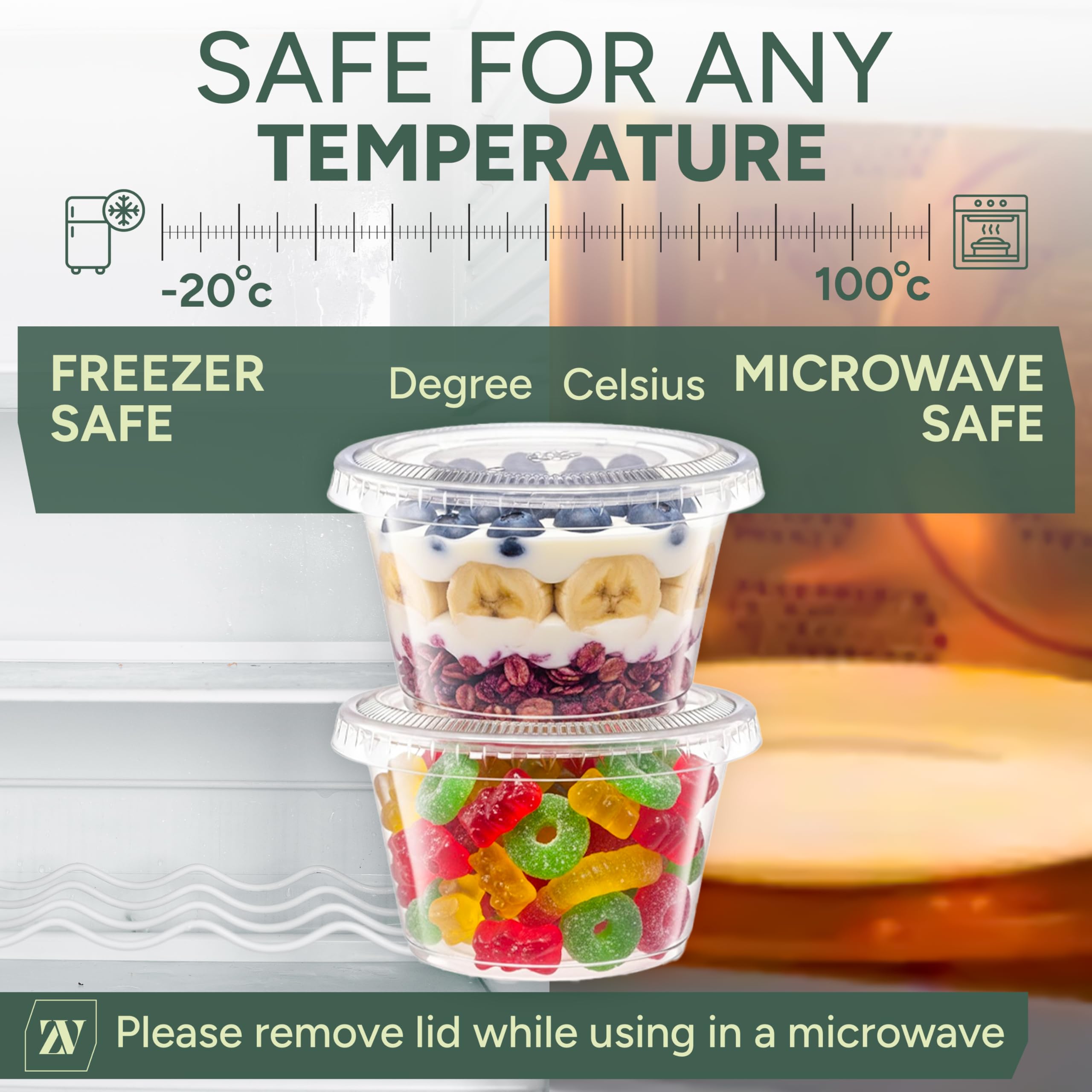 Zuvo Plastic Sauce Containers with Lids - 4 OZ (50 Pack) - Round, Microwavable, Reusable 7
