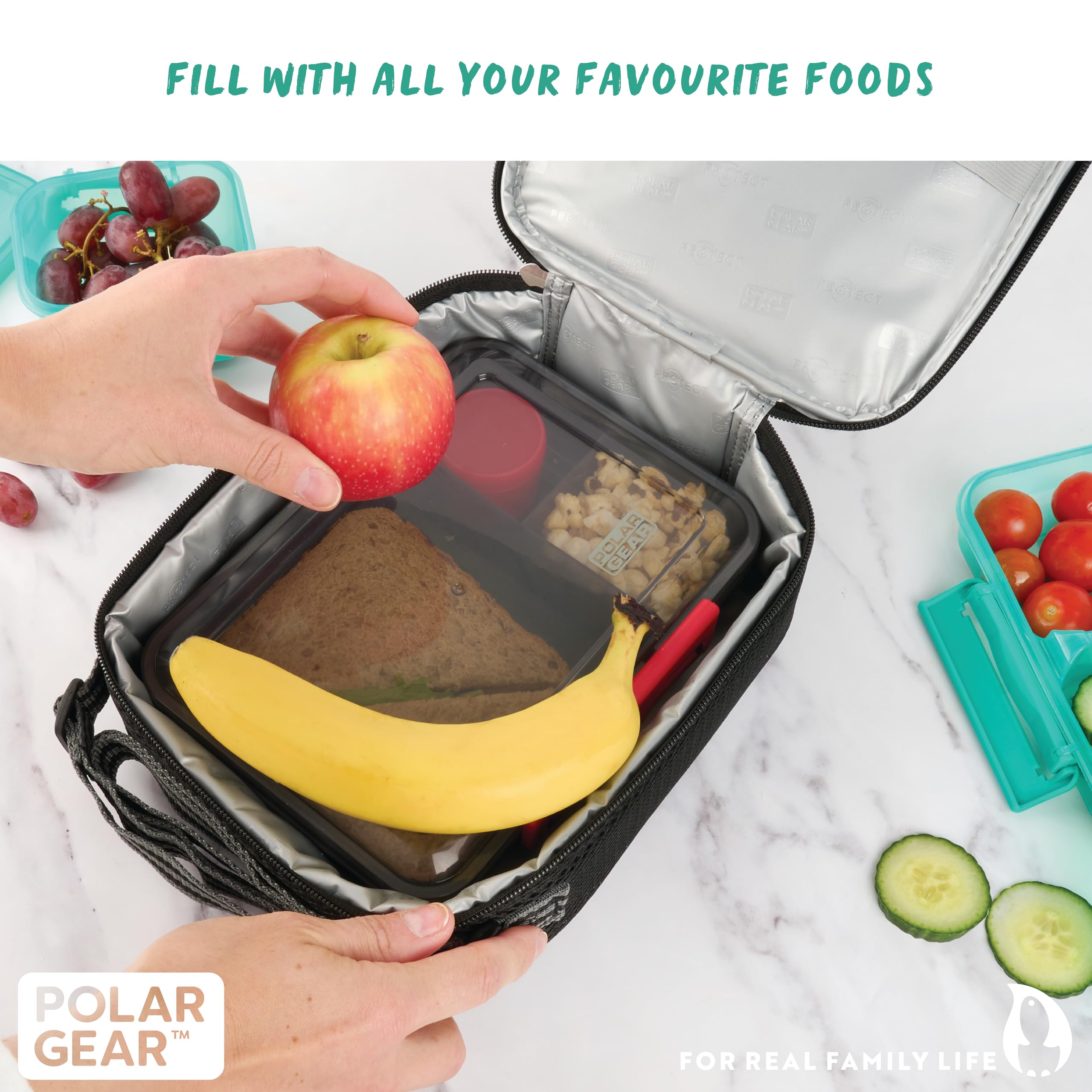 Polar Gear Insulated Kids Lunch Bag - Antibacterial Lining | Adjustable Strap | Graphite 7