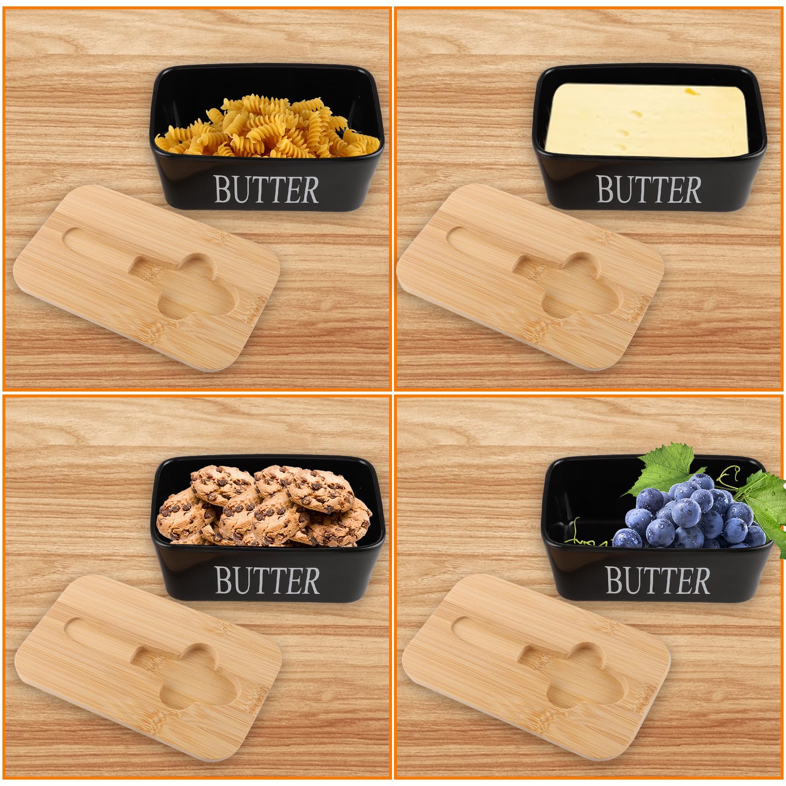 ASelected Large 650ml Ceramic Butter Dish with Bamboo Lid | Rectangular, Black, Dishwasher Safe 7