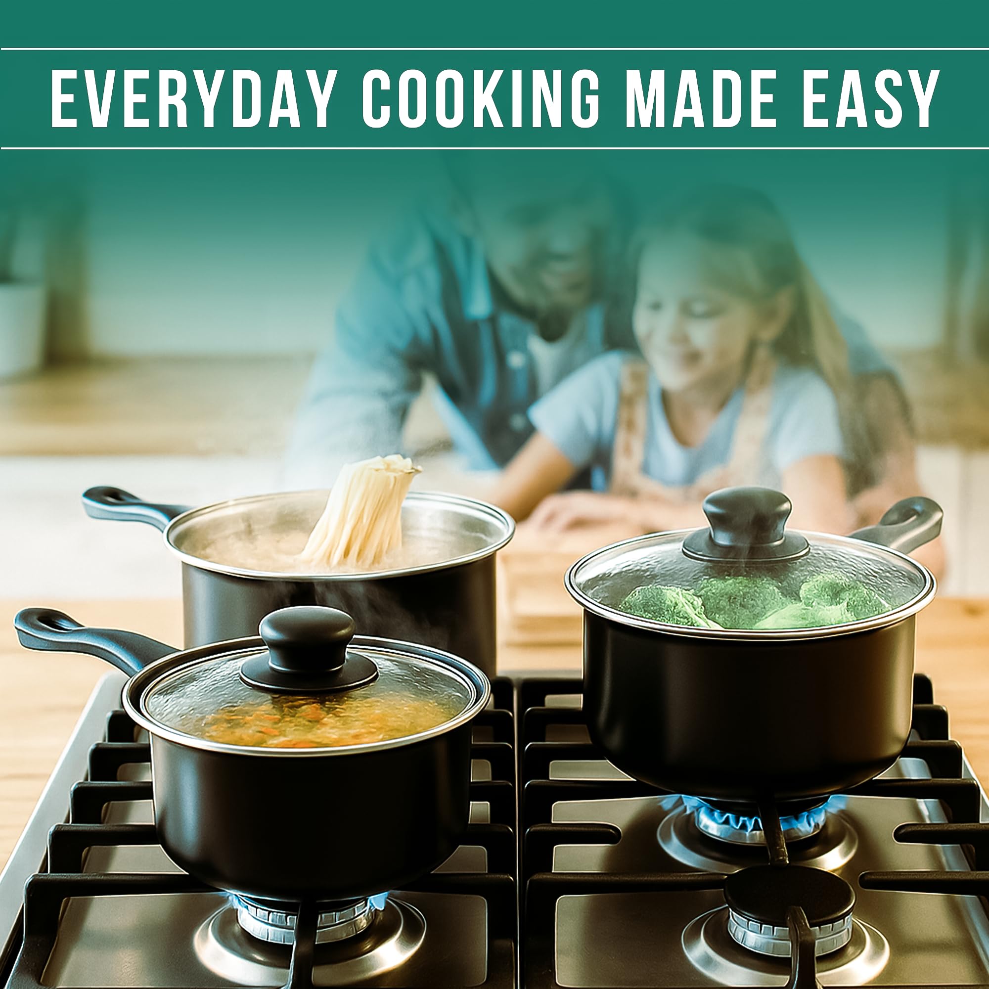 Pendeford Value Plus AP120 Saucepan Set - 3 Piece Carbon Steel Cookware with Glass Lids 3
