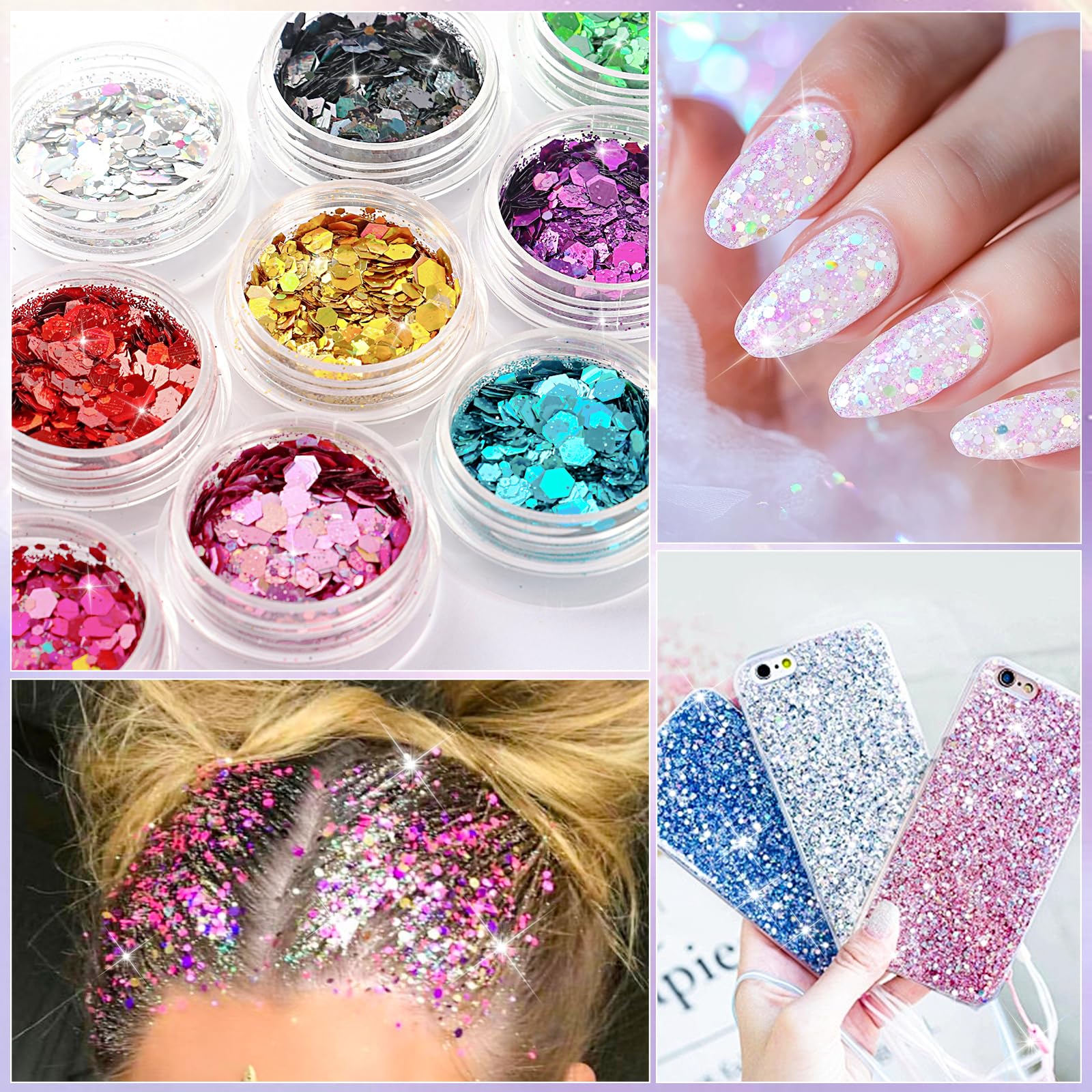 MOXYOY 12 Colour Chunky & Fine Glitter Mix Set for Face, Body, and Crafts | Cosmetic Grade PET 7