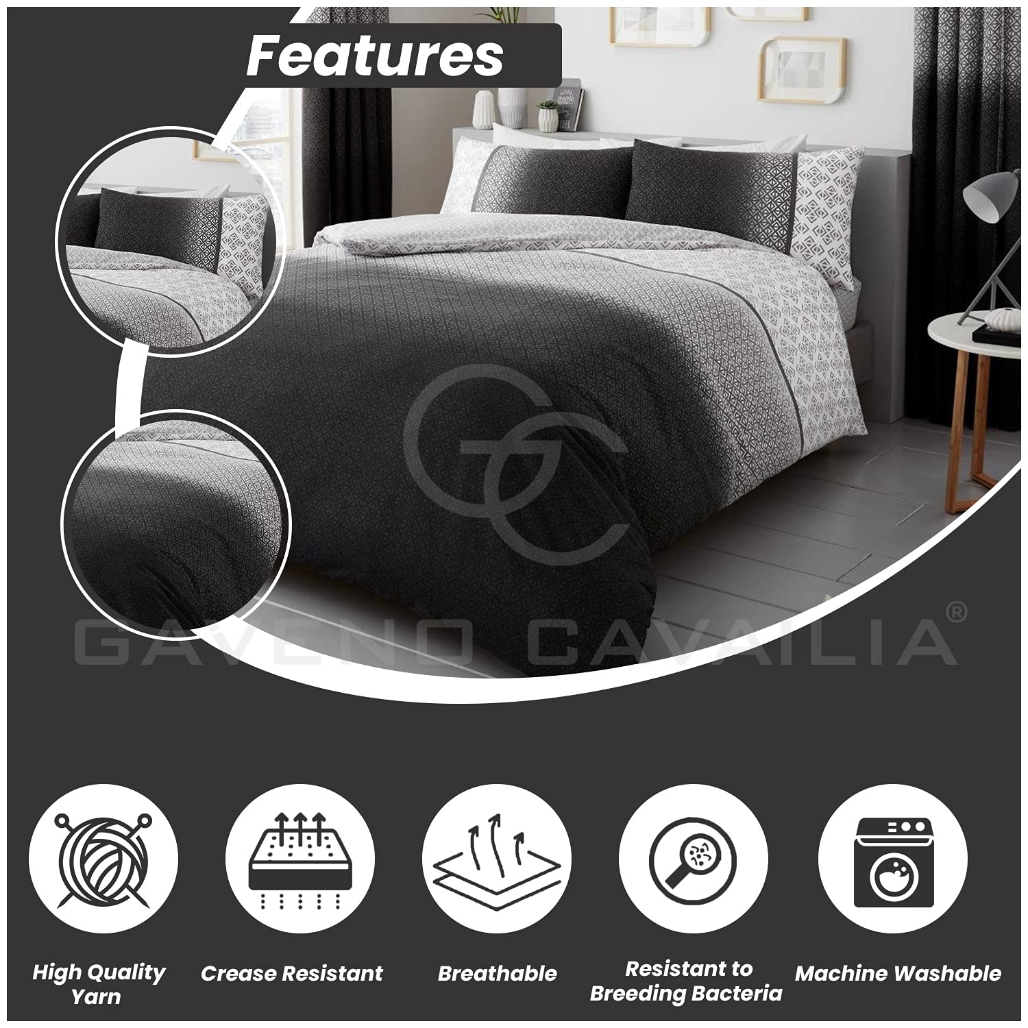 GC GAVENO CAVAILIA Urban Ombre Luxury Double Duvet Cover Set | 50% Cotton/50% Polyester | Grey 3