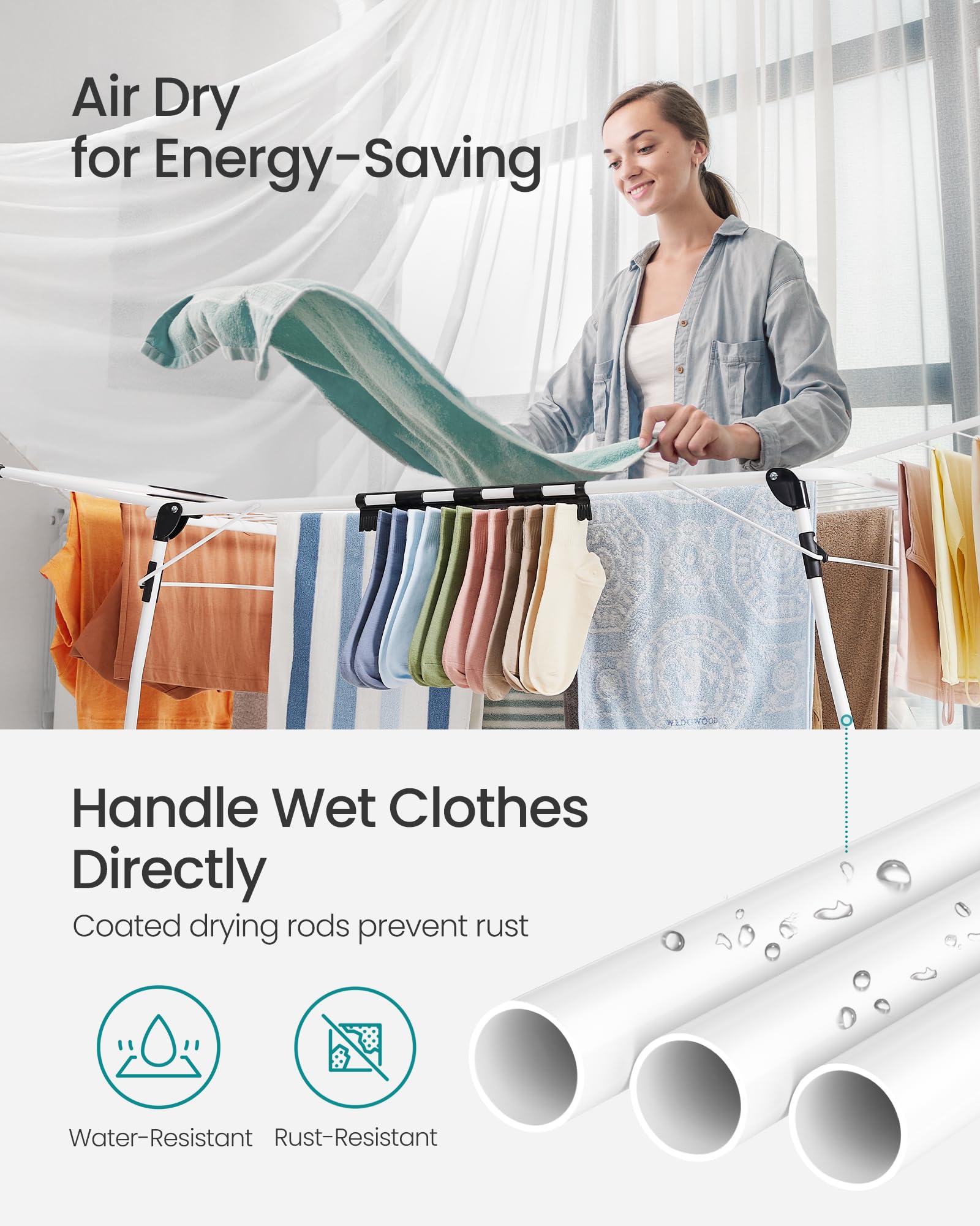SONGMICS Clothes Drying Rack - 18m Drying Space | 18kg Capacity | Foldable Metal Airer 7
