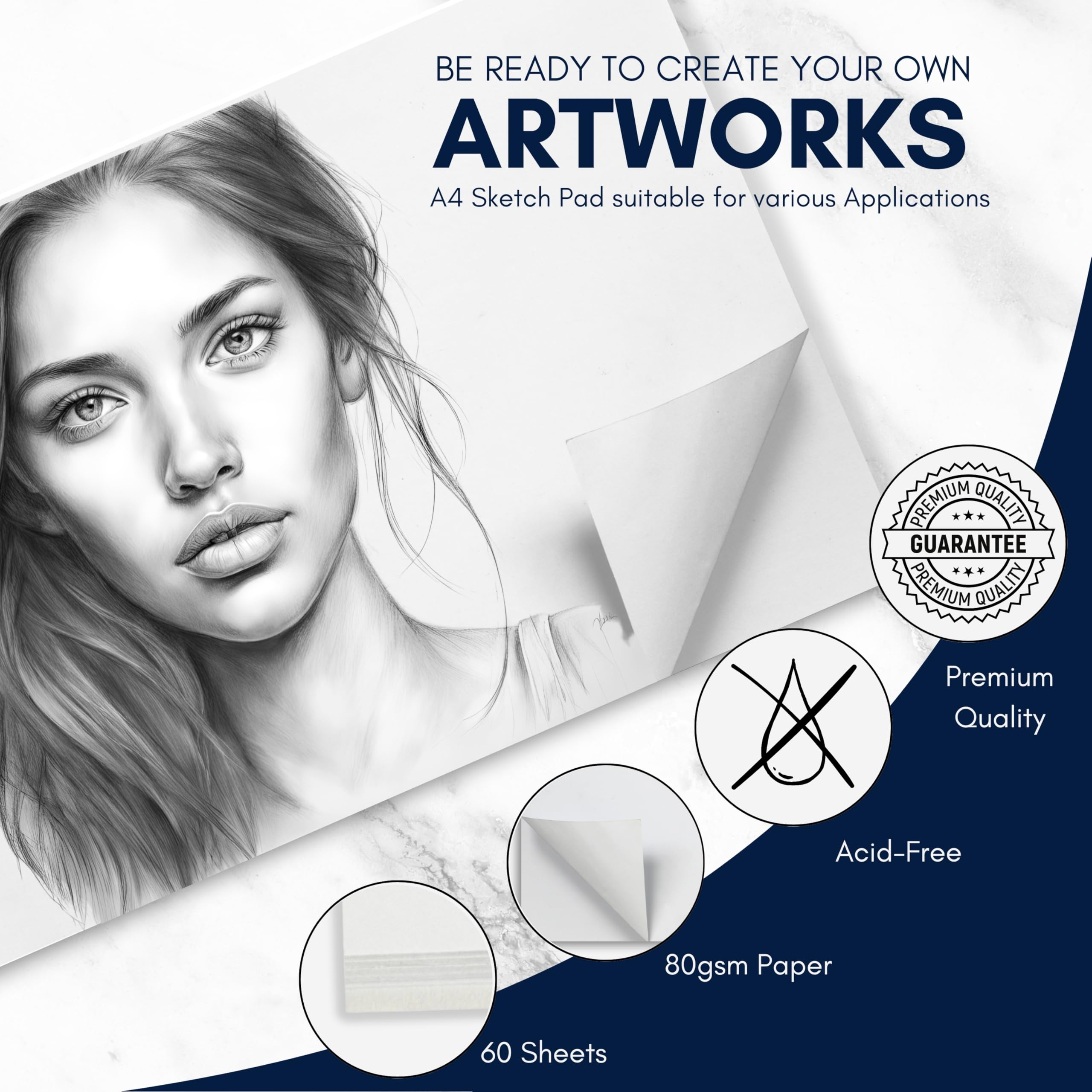 Creavvee A4 Sketch Pad for Artists - 80gsm Acid-Free Paper | 60 Sheets | Ideal for Pencils, Markers, Charcoal 3