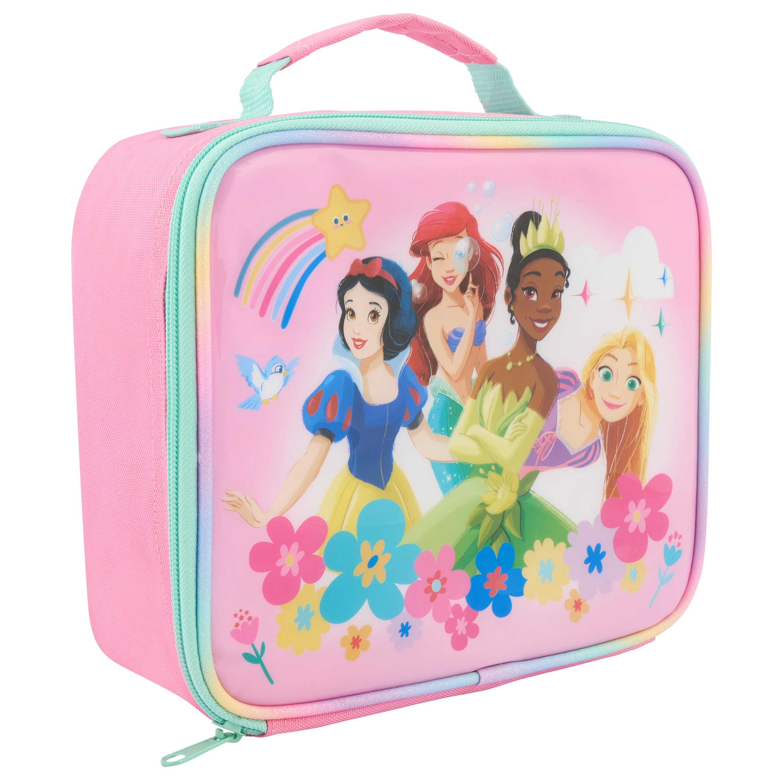Disney Pink Insulated Lunch Bag for Girls - Snow White, Ariel, Tiana, Rapunzel | Polyester 1
