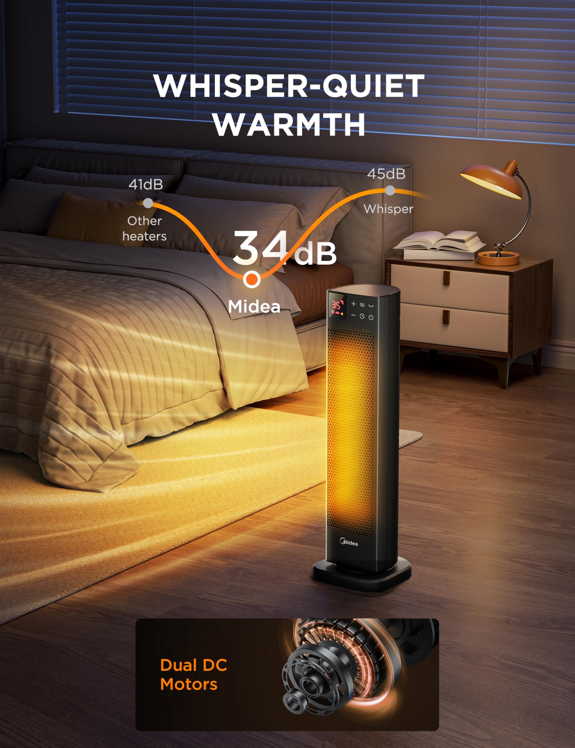 Midea Electric Space Heater MTH201ERB - 2000W Ceramic, 3 Modes, Remote Control, 24H Timer, Black 5
