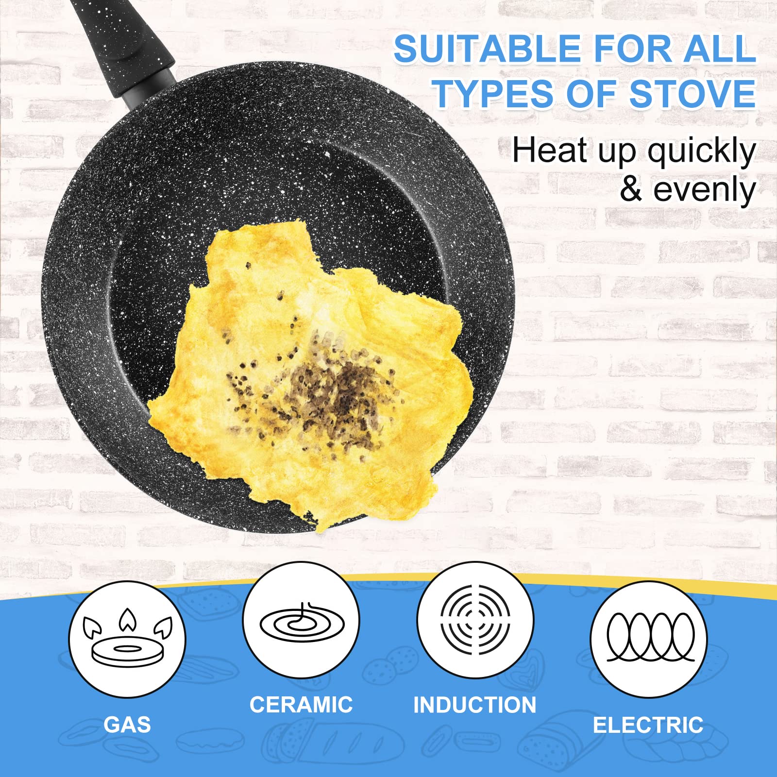 Rainberg 26cm Deep Frying Pan with Lid - Granite Nonstick, Induction Compatible, Scratch Resistant 4