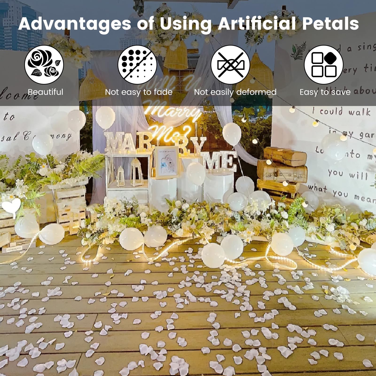 Lafefe Artificial Rose Petals - 1200 Pcs White Polyester for Romantic Decoration | Reusable 3
