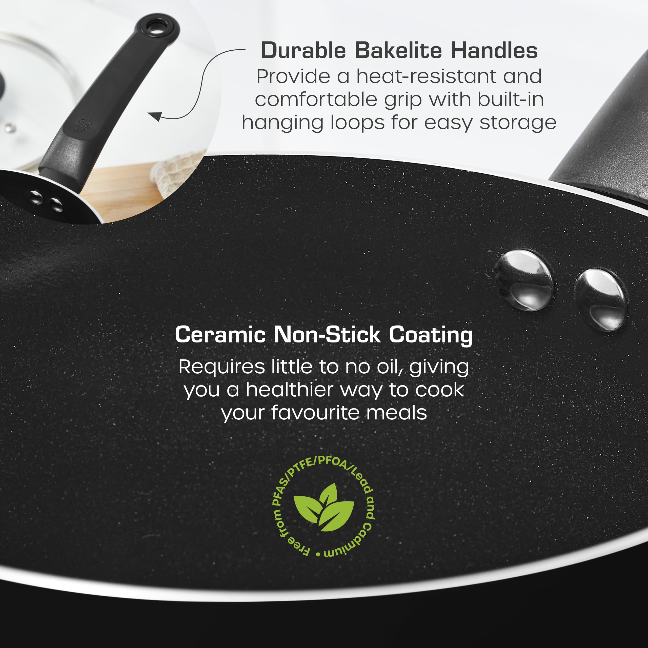 Swan Townhouse 3 Piece Saucepan Set with 16/18/20cm Pans | Non-Stick Ceramic | Dishwasher Safe 4