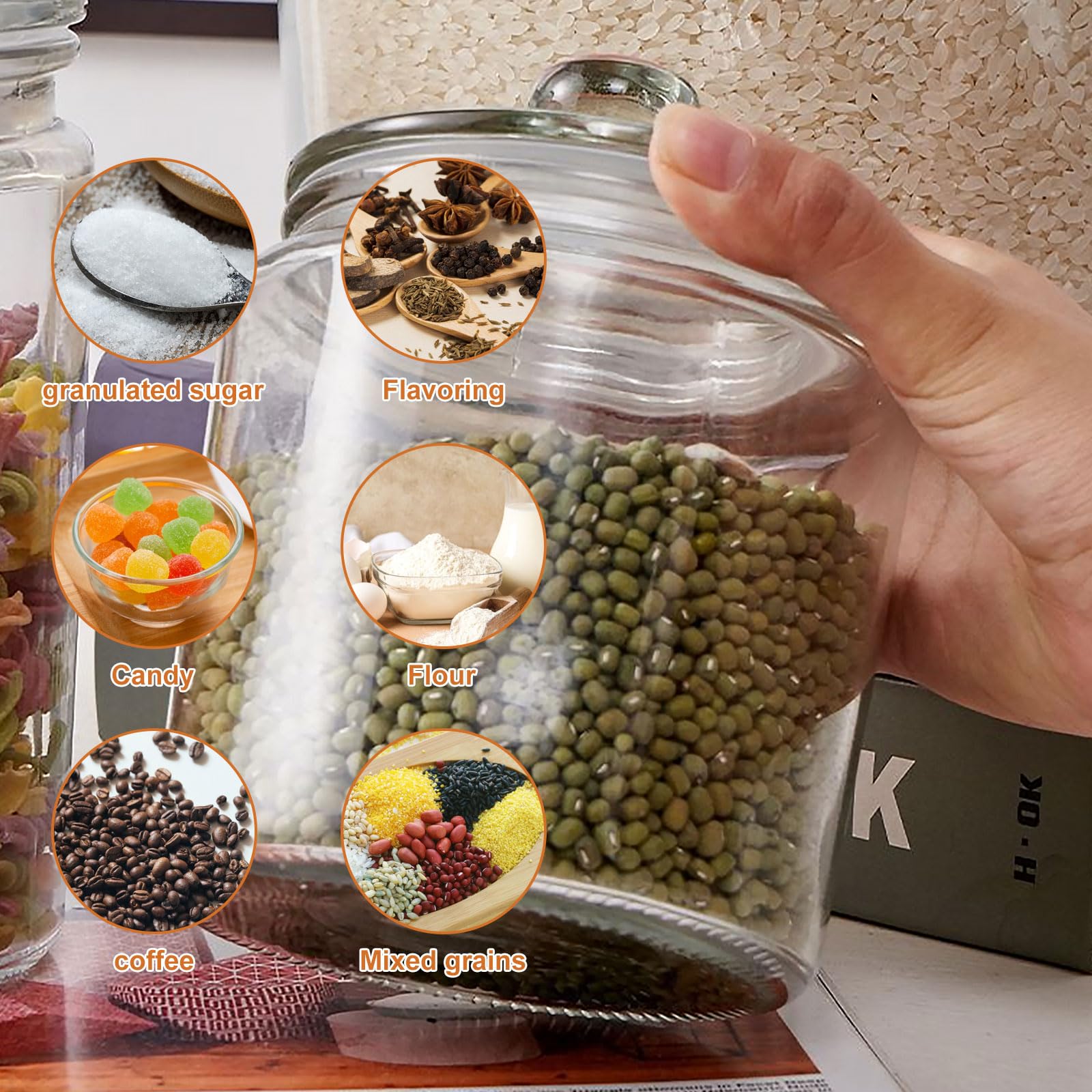ASelected Glass Storage Jar 4L Airtight Lid for Dry Foods, Pasta, Sweets | 17x25cm 4