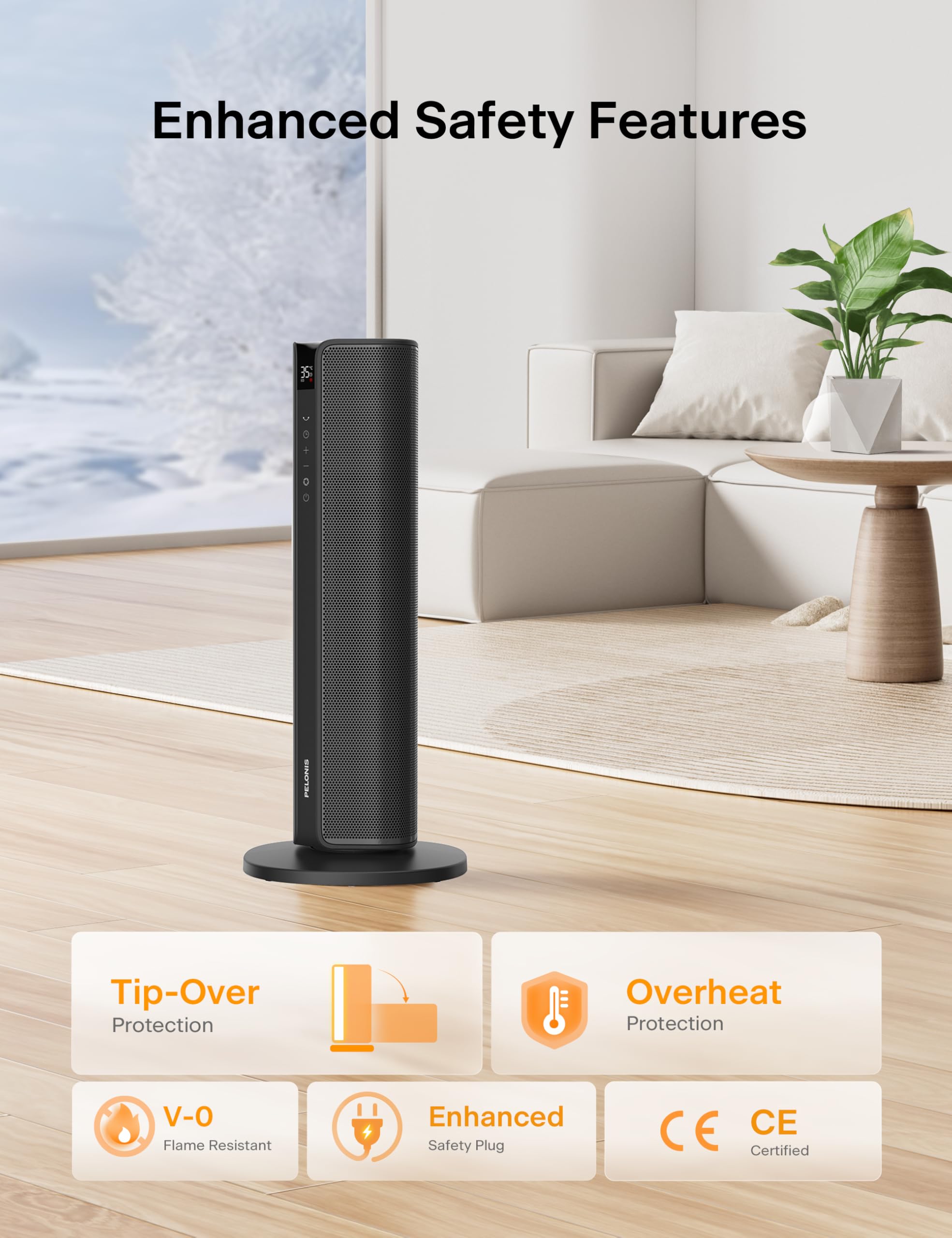 Pelonis Tower Heater Electric Fan 2000W with Remote Control | 75° Oscillation | Grey 4