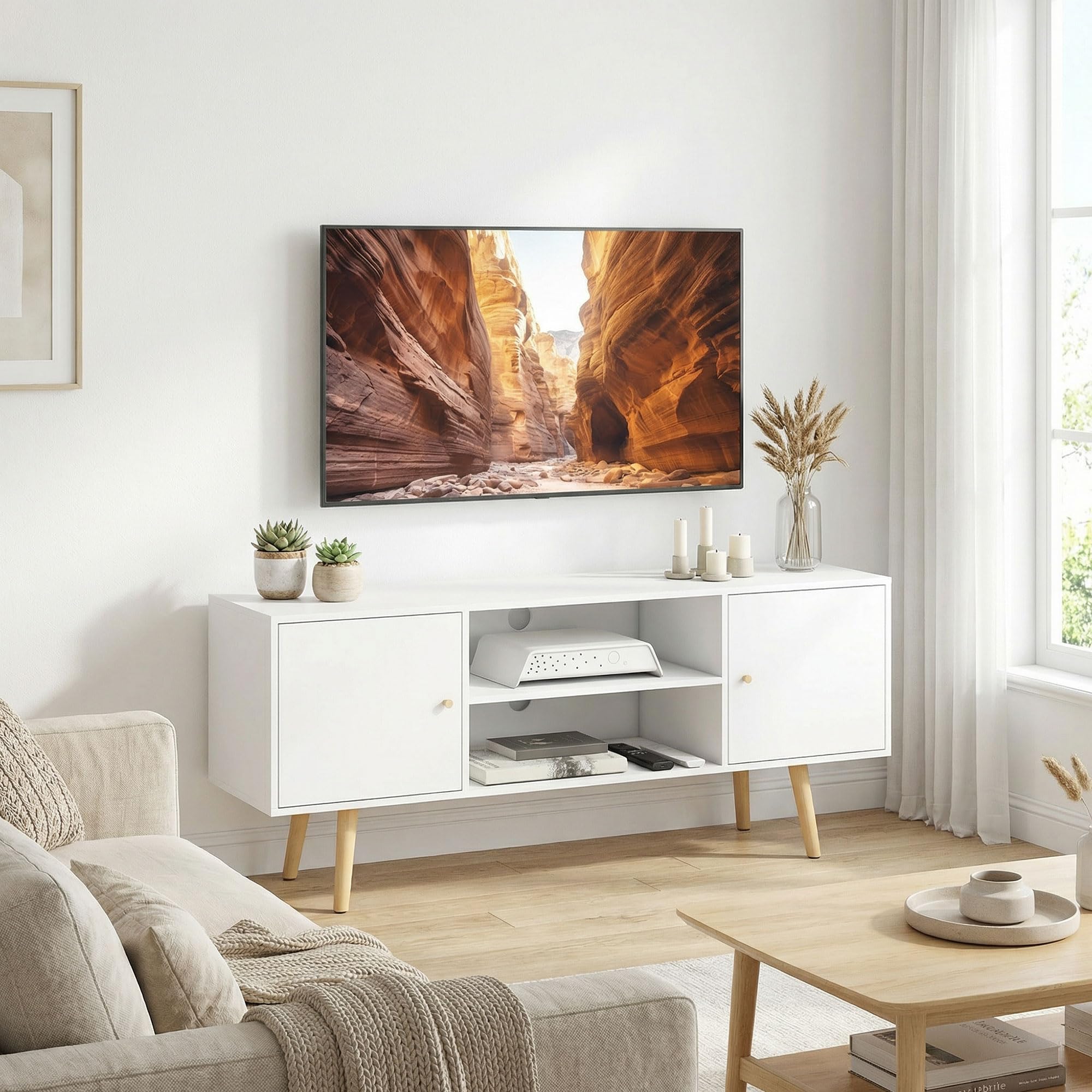 HOMCOM TV Stand Cabinet for up to 55 Inches | White Engineered Wood | 120cm Wide 9