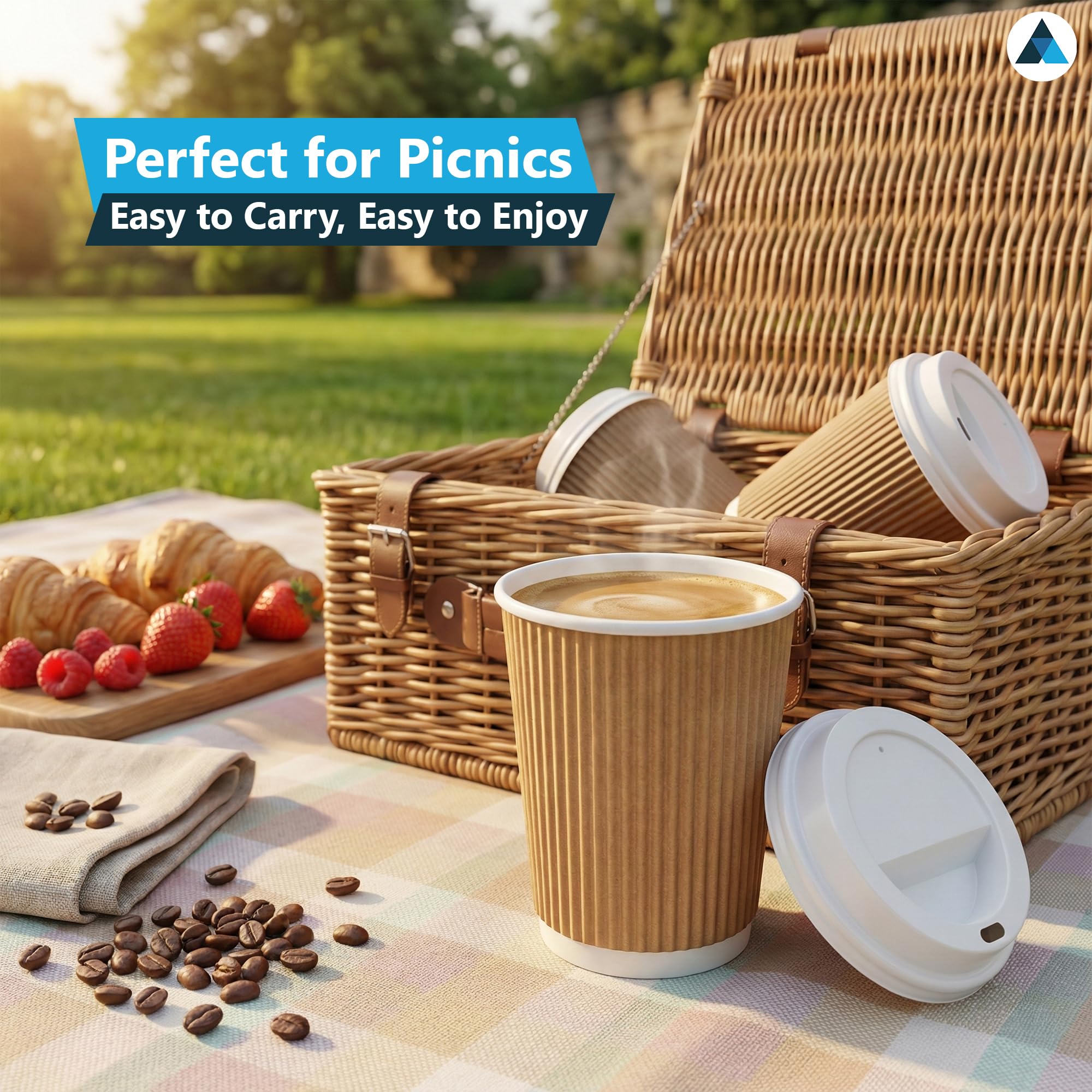 Nationwide Paper 50 Pcs 8oz Ripple Hot Coffee Cups with Leak-Proof Lids - Brown 6