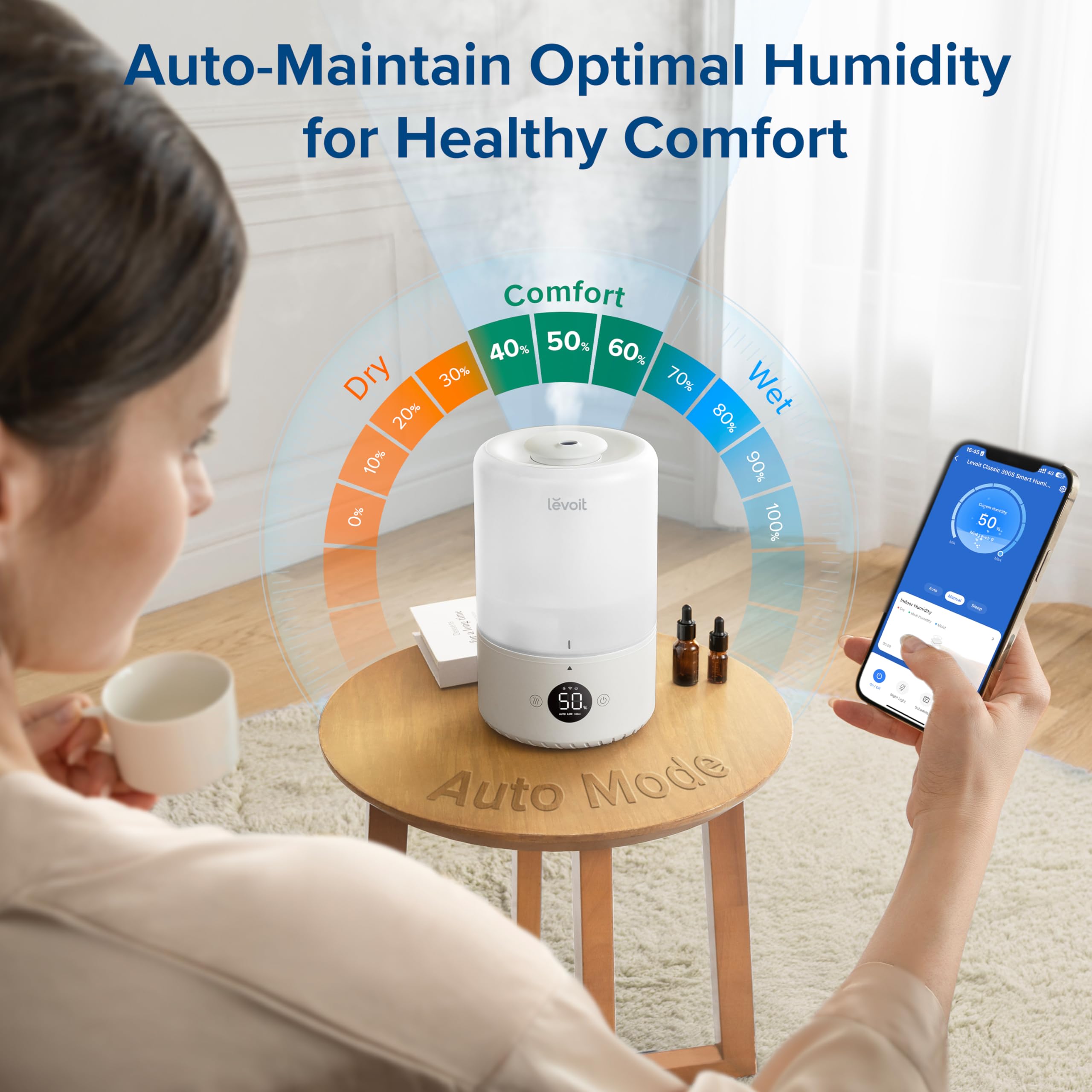 Levoit Smart Cool Mist Top Fill Humidifier with Sensor | 3L Capacity | Up to 25 Hr Run Time 2
