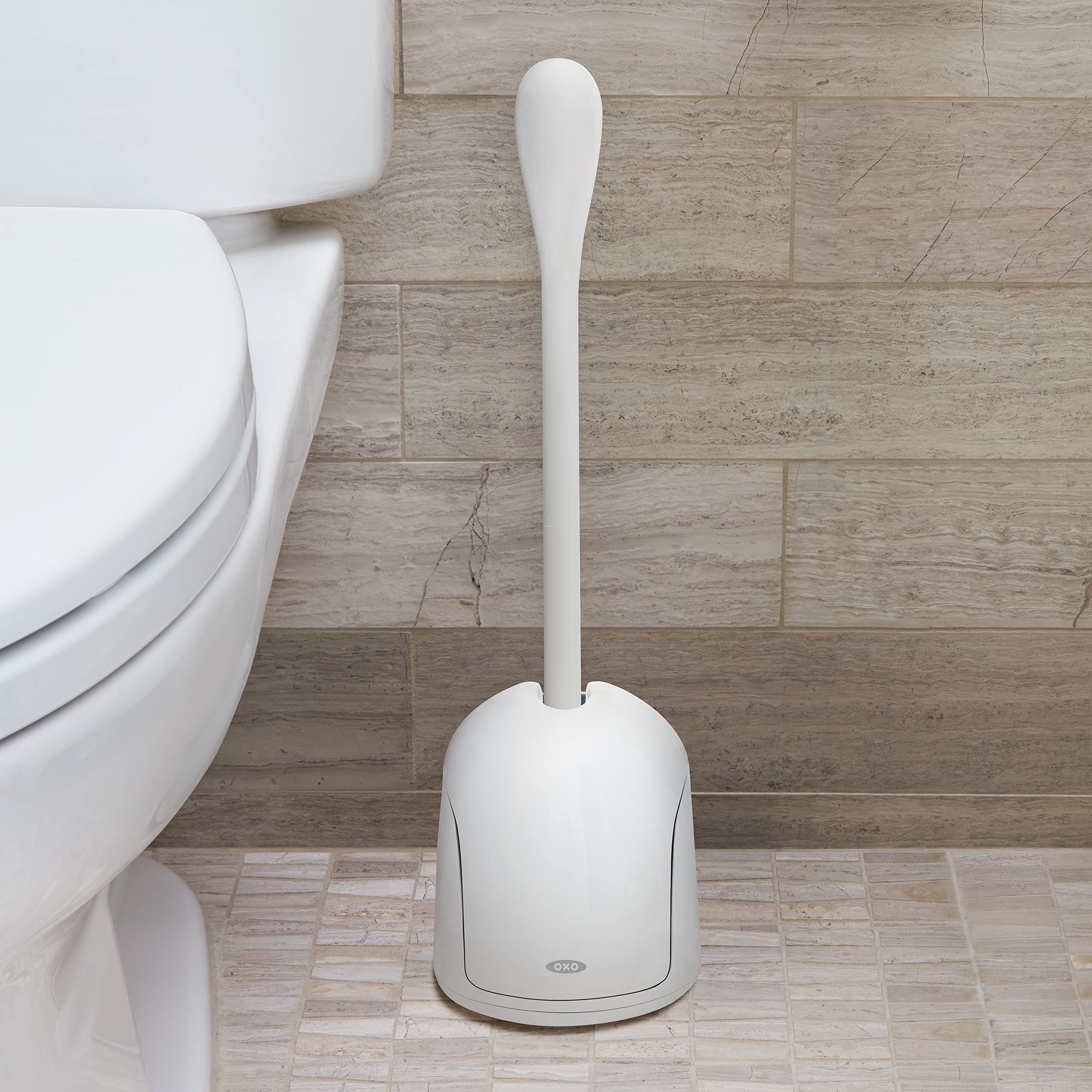 OXO Good Grips Compact Toilet Brush & Canister - White | Secure Grip | Ventilated Drip Tray 7