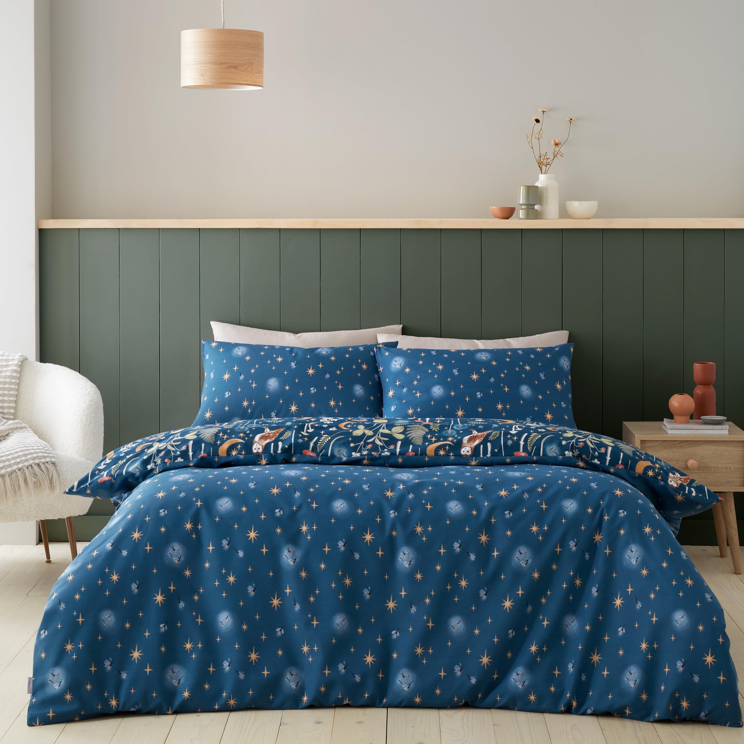 Catherine Lansfield Enchanted Twilight Animals Reversible Double Duvet Cover Set Navy Blue 2