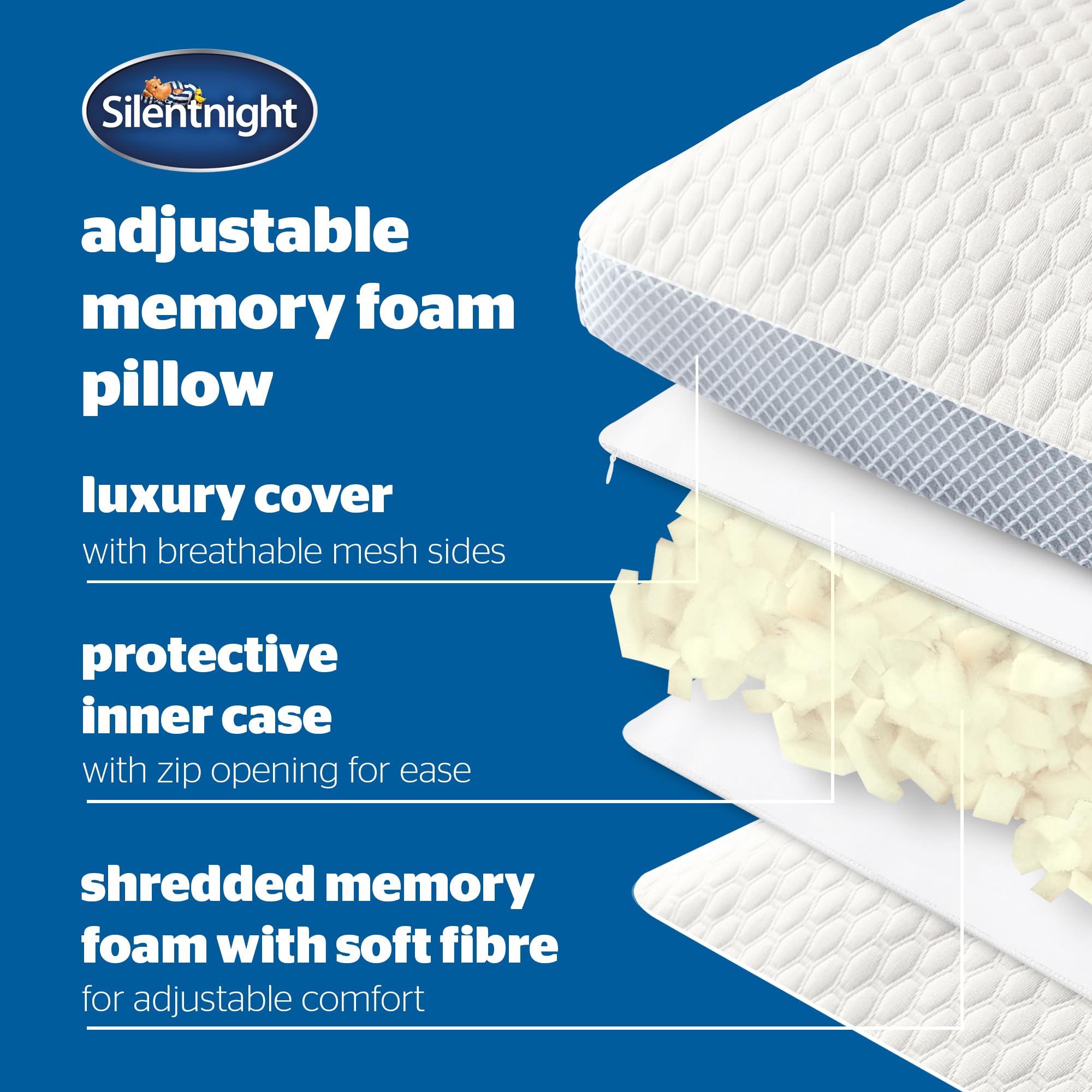 Silentnight Adjustable Shredded Memory Foam Standard Pillow - Hypoallergenic, White, 1 Pack 5
