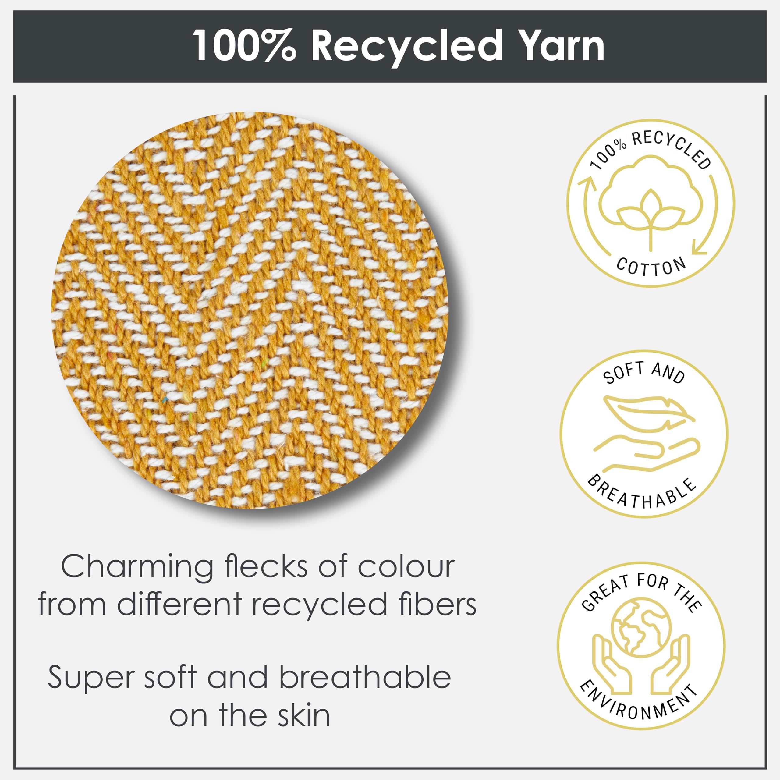 Emma Barclay Herringbone Recycled Cotton Throw Blanket - Ochre Yellow | 50x60 Inches (127x152cm) 3