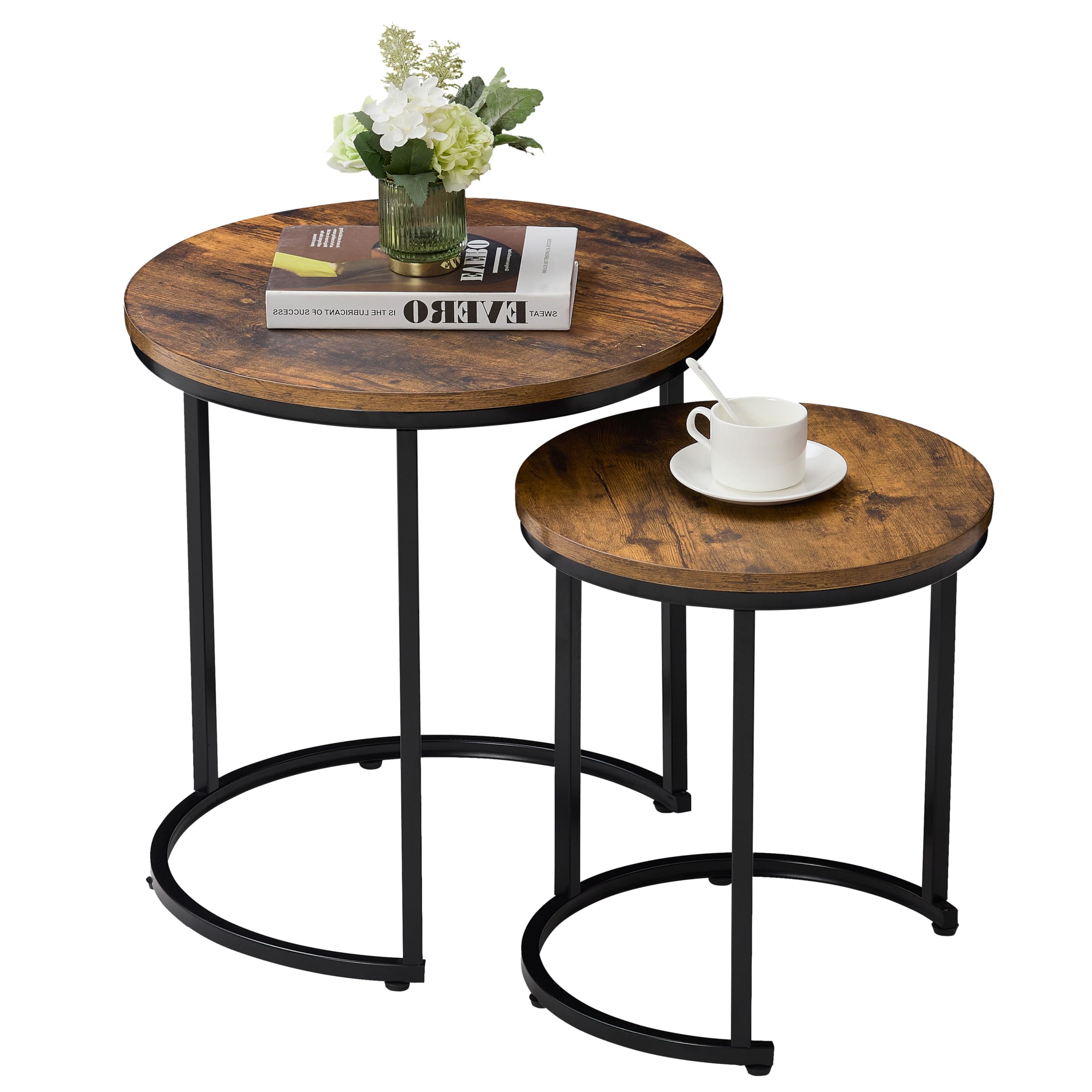 Vida Designs Brooklyn Nest of 2 Round Tables - Industrial Style | Dark Wood | Space Saving 8