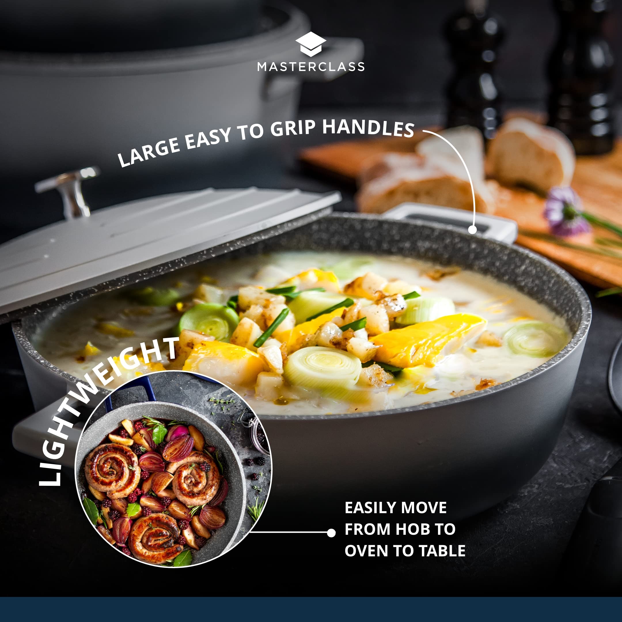 MasterClass Cast Aluminium Shallow Casserole Dish - 28cm, 4L Capacity | Hob to Oven | Grey Ombre 6