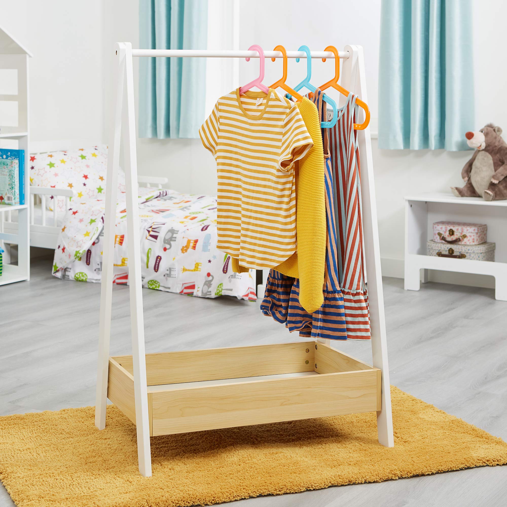 Liberty House Toys Wooden Kids Dressing Rail Unit - White & Pine | H98.5cm 4