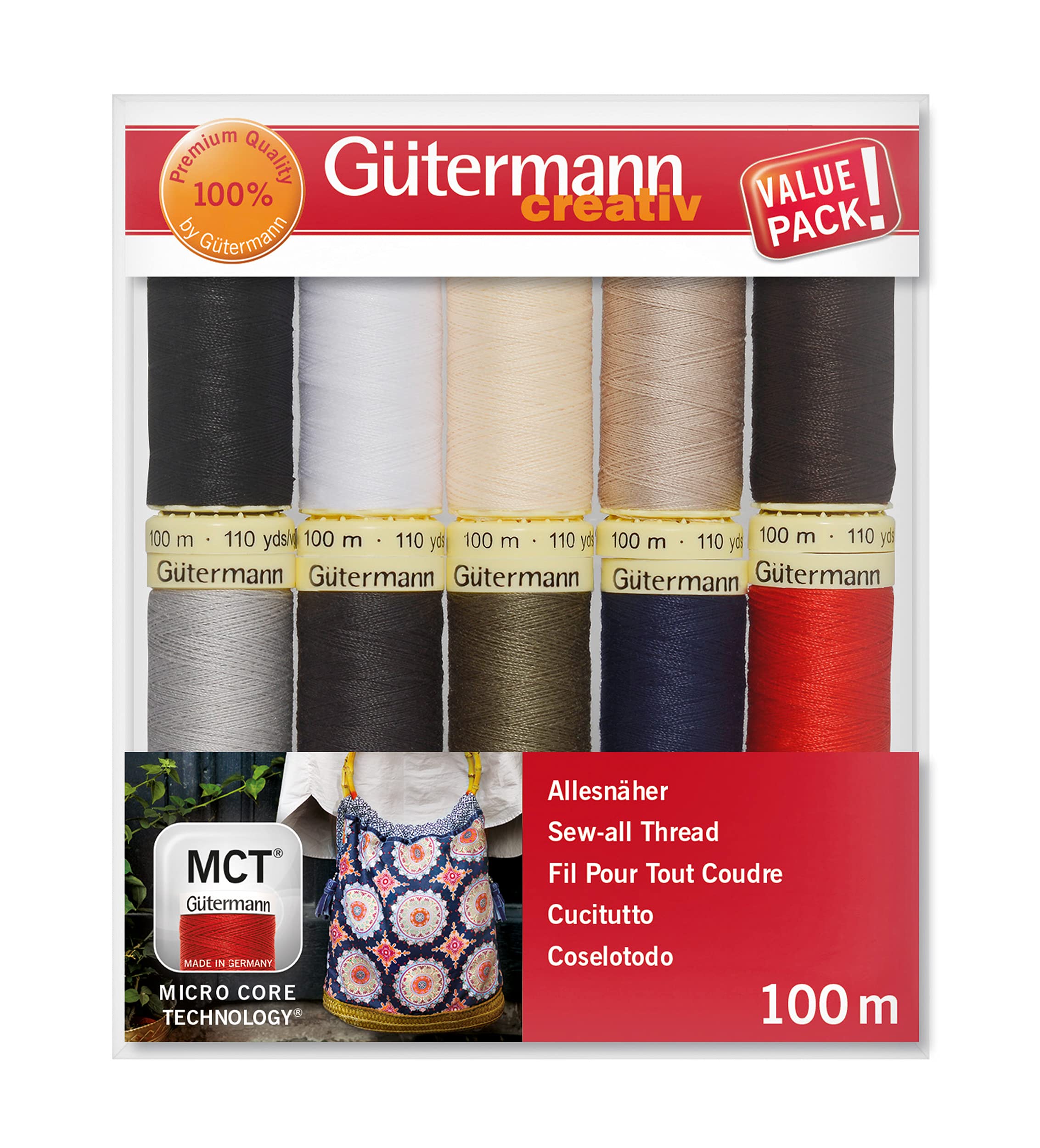 Gütermann Sew-all All-Purpose Sewing Thread - Basic Colors Set | 10 Spools | 100m Each 2