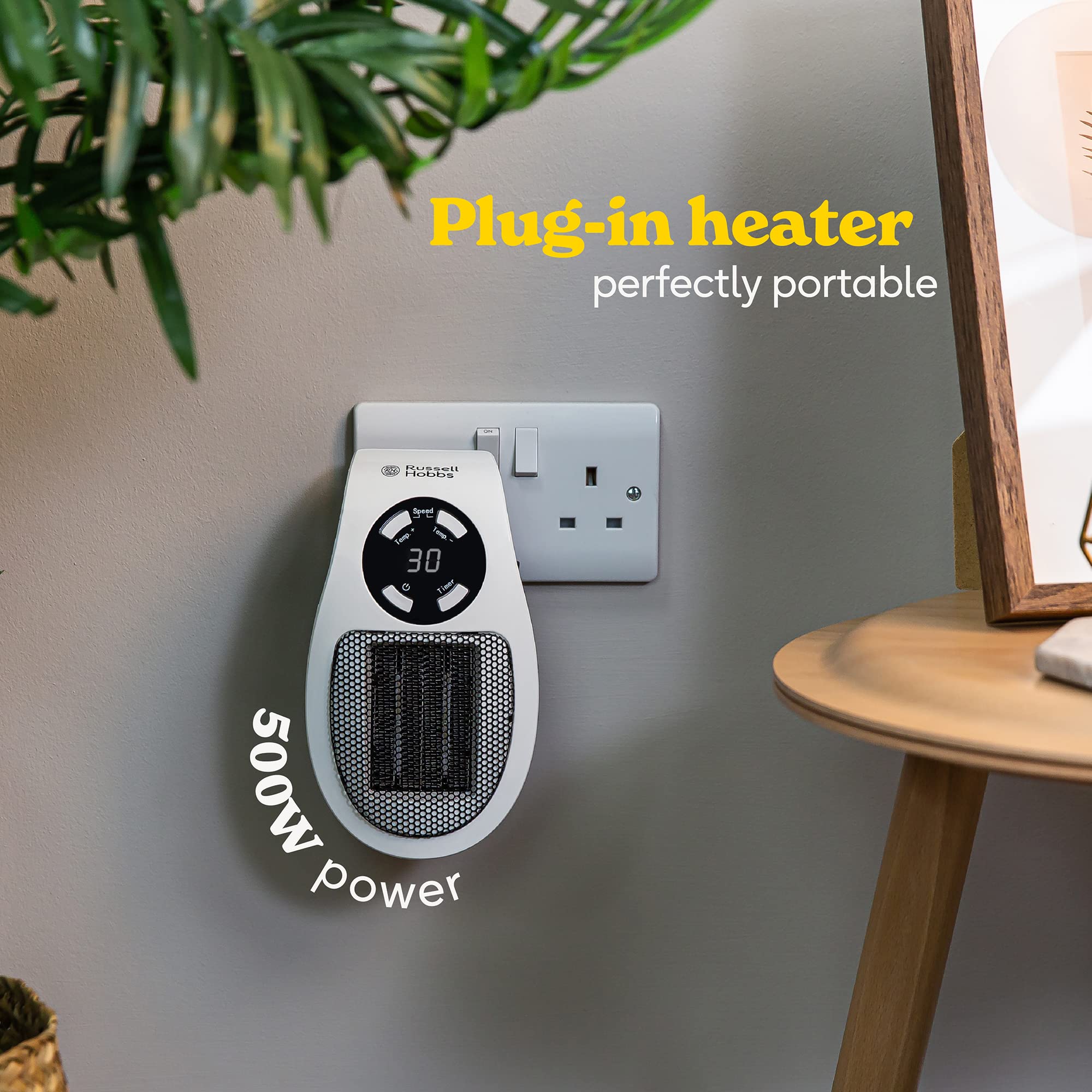 Russell Hobbs RHPH2001 500W Ceramic Plug Heater | Adjustable Thermostat 15-30°C | 12 Hr Timer 3