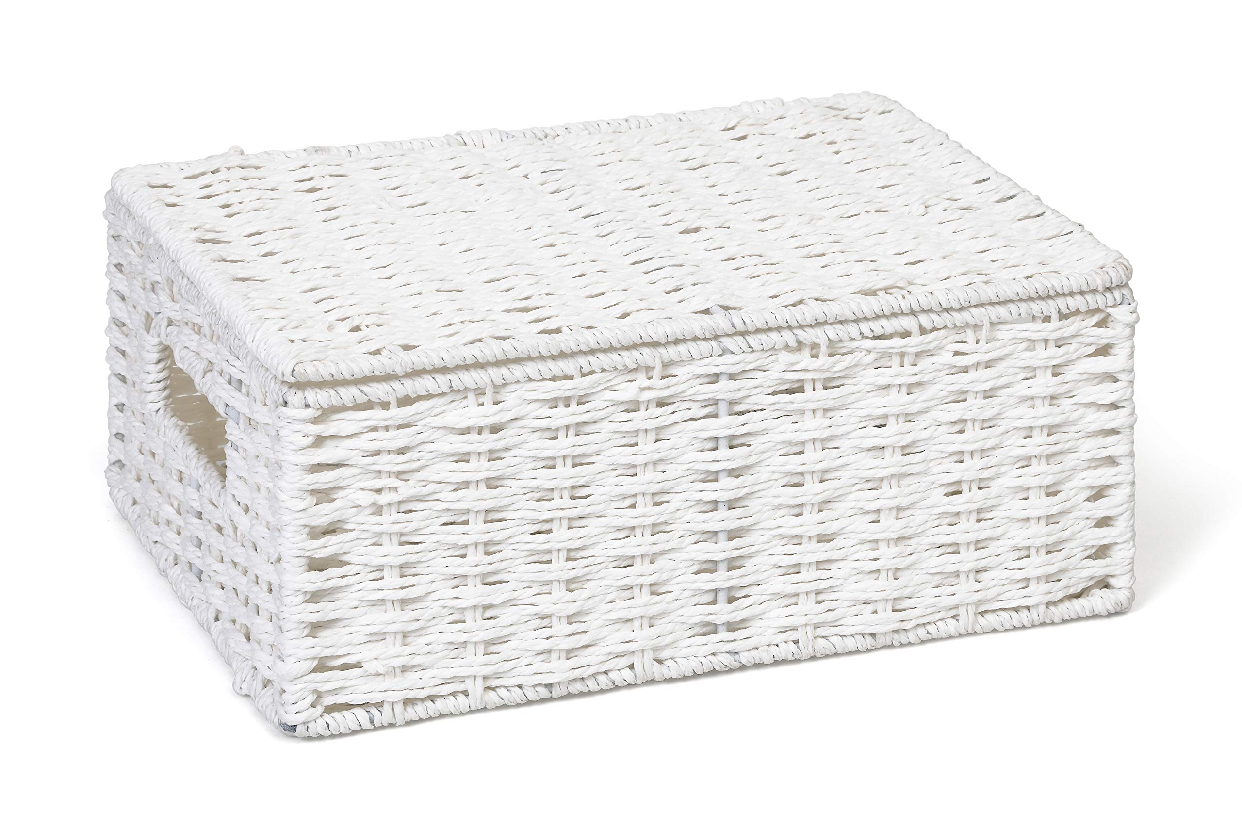 ARPAN Paper Rope Storage Box with Lid - Medium Size, Stackable | White Finish | 28x20x11.5cm