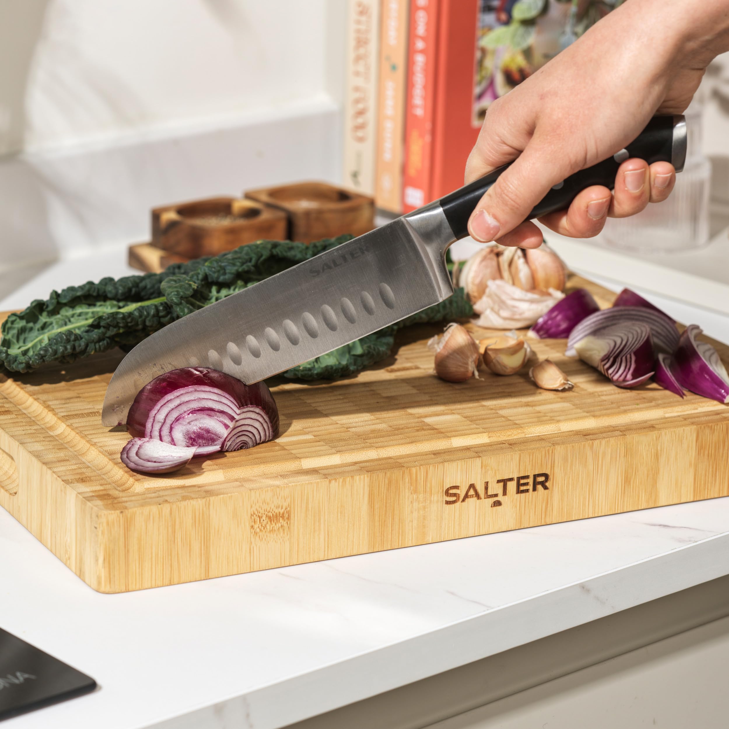Salter Bamboo Chopping Board - Large Wooden Butchers Block | 42 x 32 cm | Heavy Duty 5