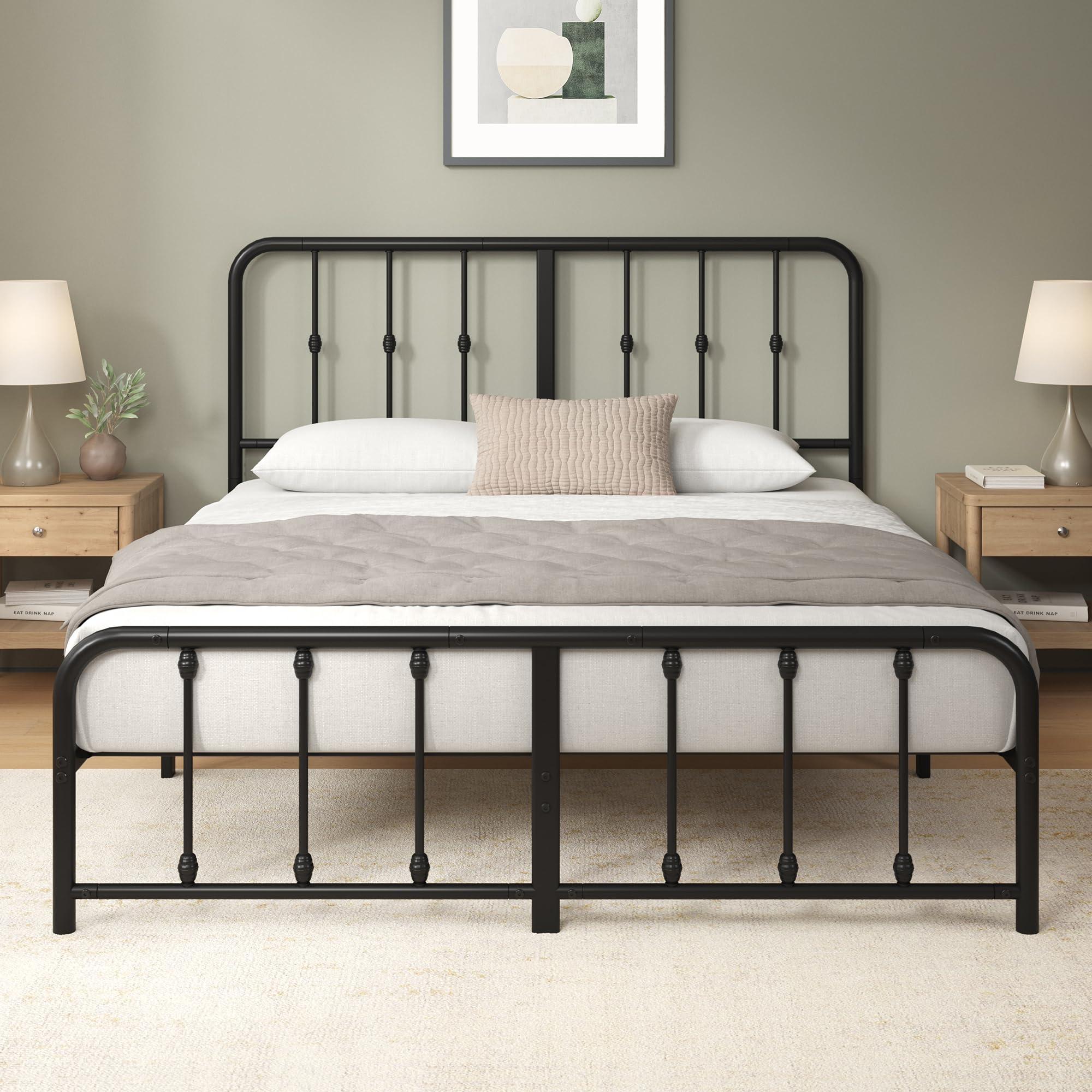 Zinus Florence Double Bed Frame - Vintage Style Metal with Headboard & Footboard | 135 x 190 cm | Black 1