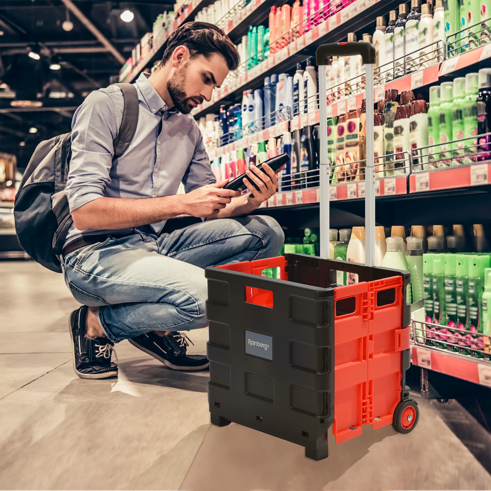 Rainberg Heavy Duty Folding Trolley Box Cart - 35kg Capacity | Black & Red | Folds Flat 7